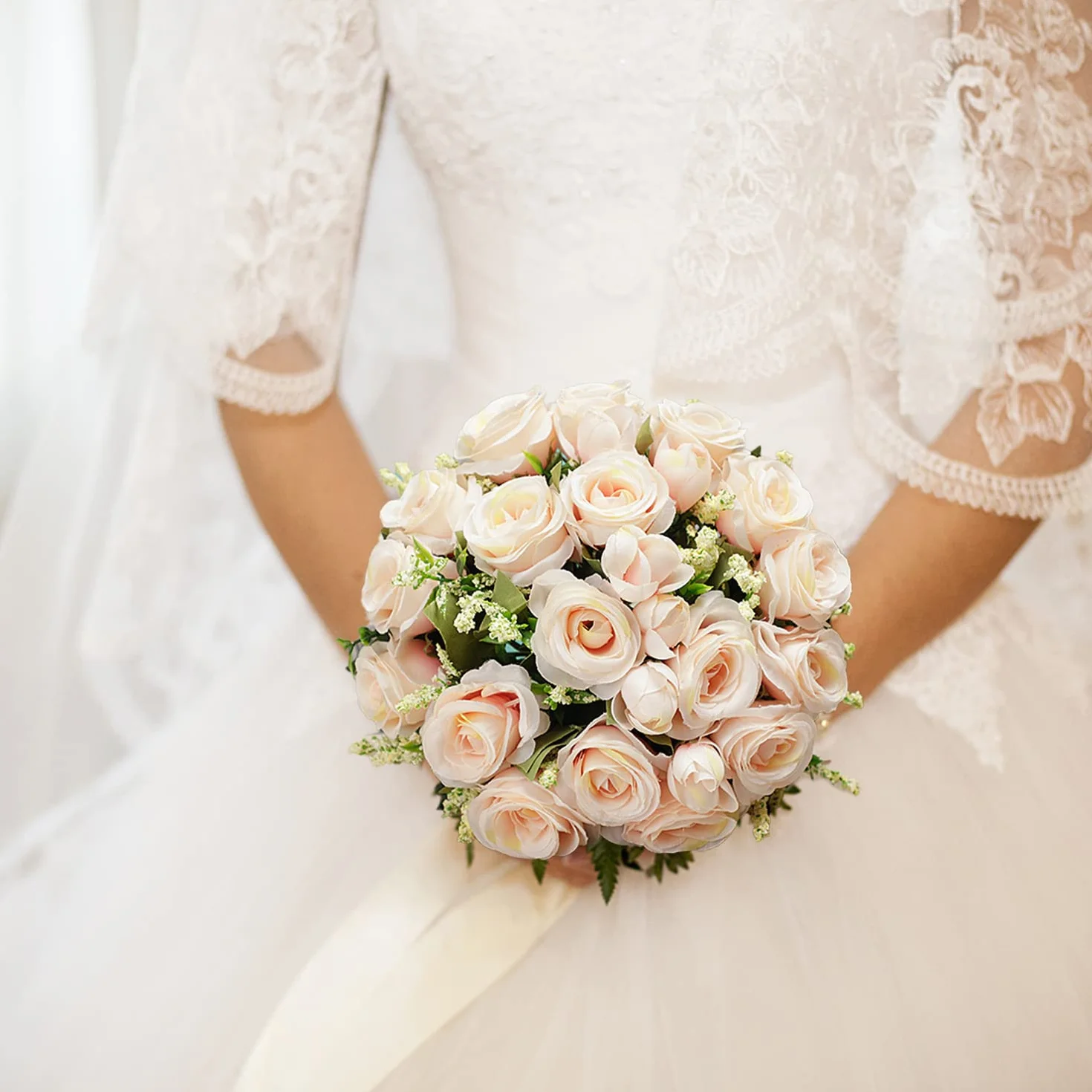 Bouquet de Mariée Fleurs de Rose Artificielles Romantique pour Mariage