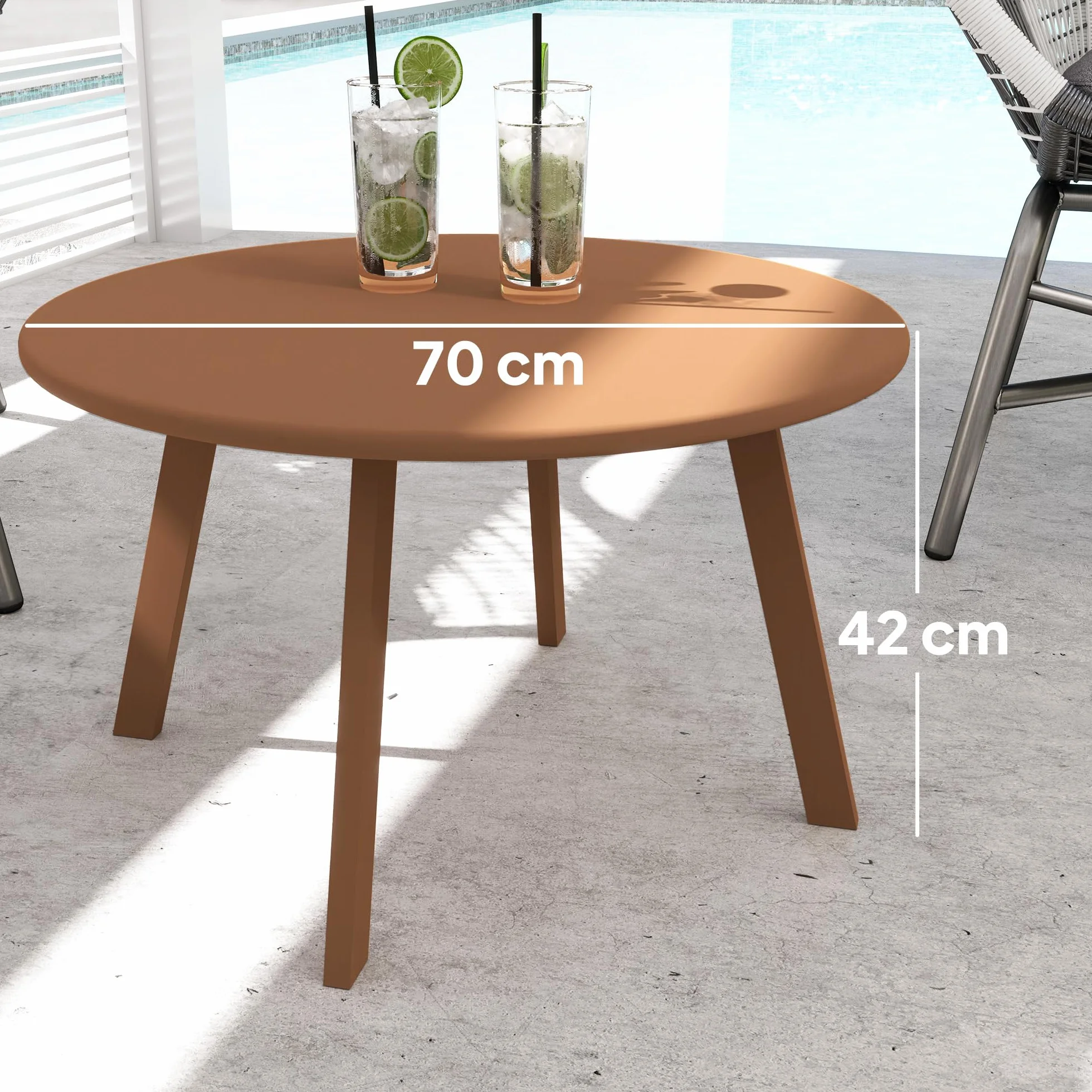 Outsunny Petite Table Basse Ronde Ø 70 x 42 cm, Cadre en métal, Orange