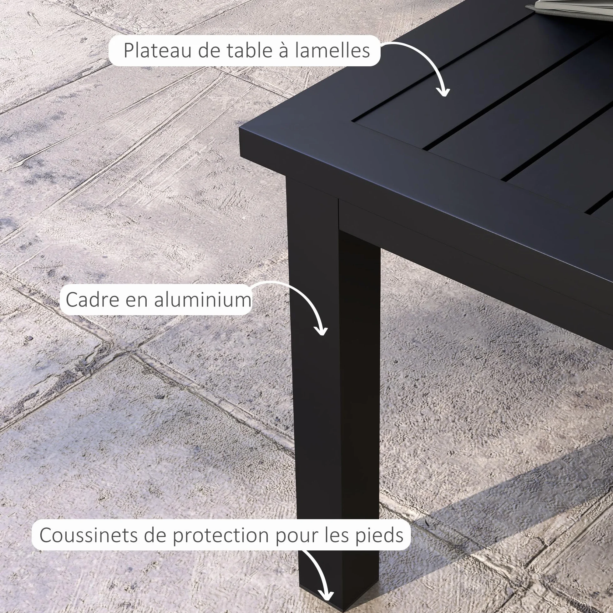 Outsunny Table Basse rectangulaire Jardin Aluminium 100x60x37 cm Noir