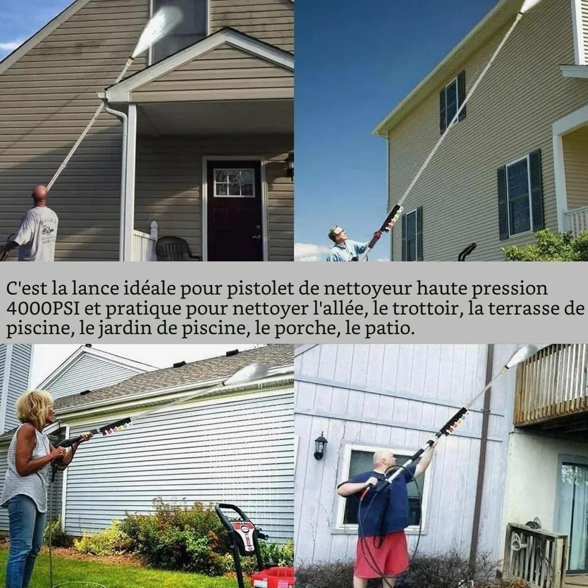 Rallonge pour nettoyeur haute pression, Ynzeyx 4000PSI Outil de nettoyage de gouttière Lance de nettoyage de toit Tige d'extension avec 5 embouts de buse, connexion rapide 1/4"