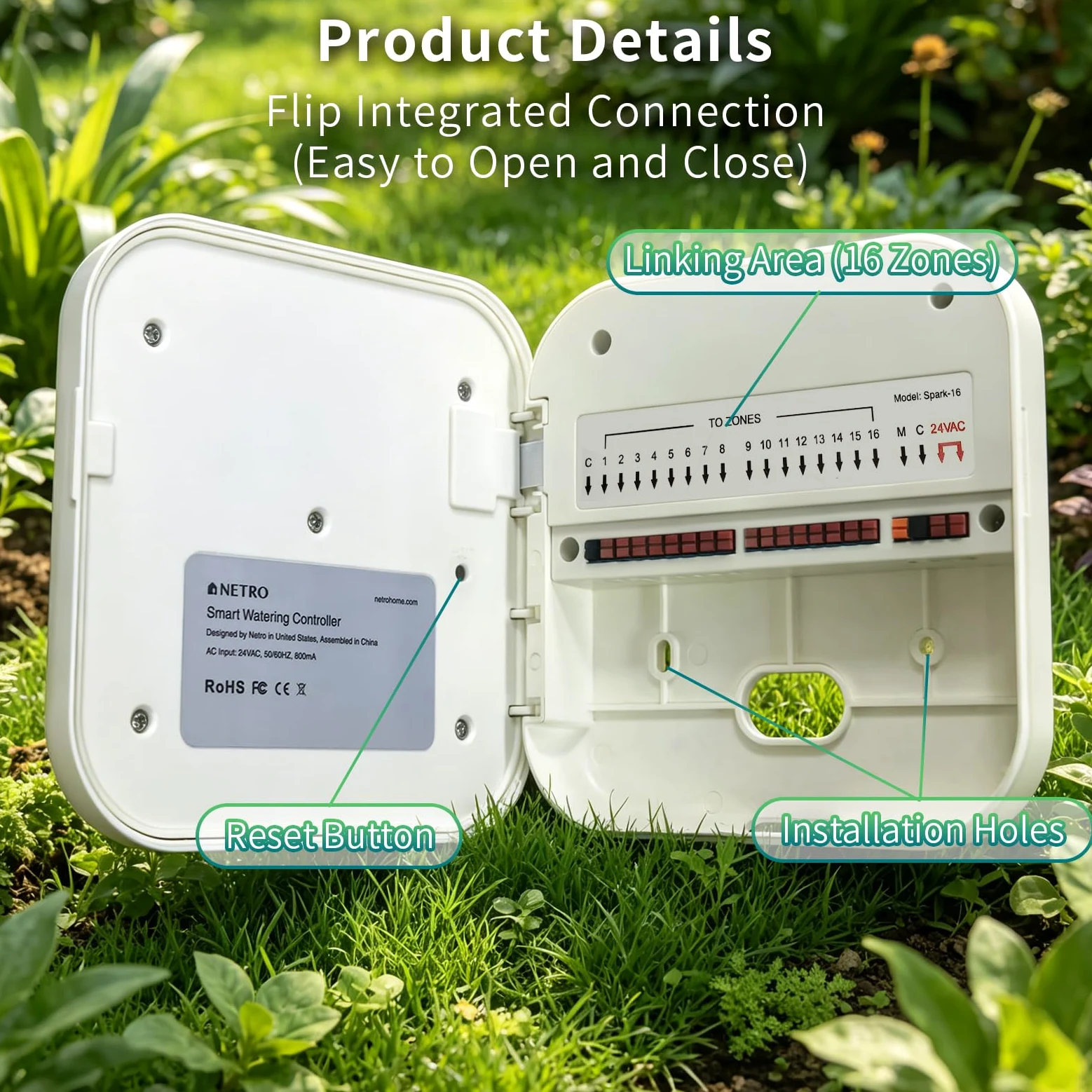 Netro Contrôleur d'arroseur intelligent Spark, WiFi, fonction météo, accès à distance (16 zones)