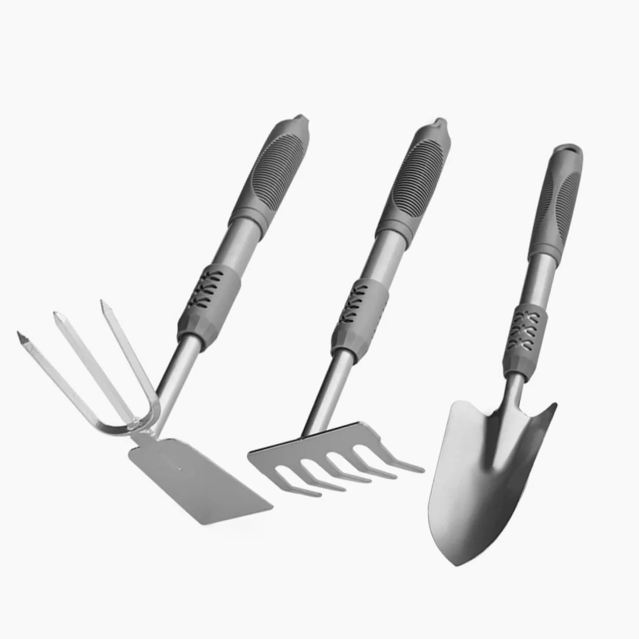 TOYANDONA Kit Outils Jardinage Maison 3 Pièces, Pelle de Jardin en Acier et PVC, pour Planter, Bêcher et Transplanter, Prise Confortable, Argenté