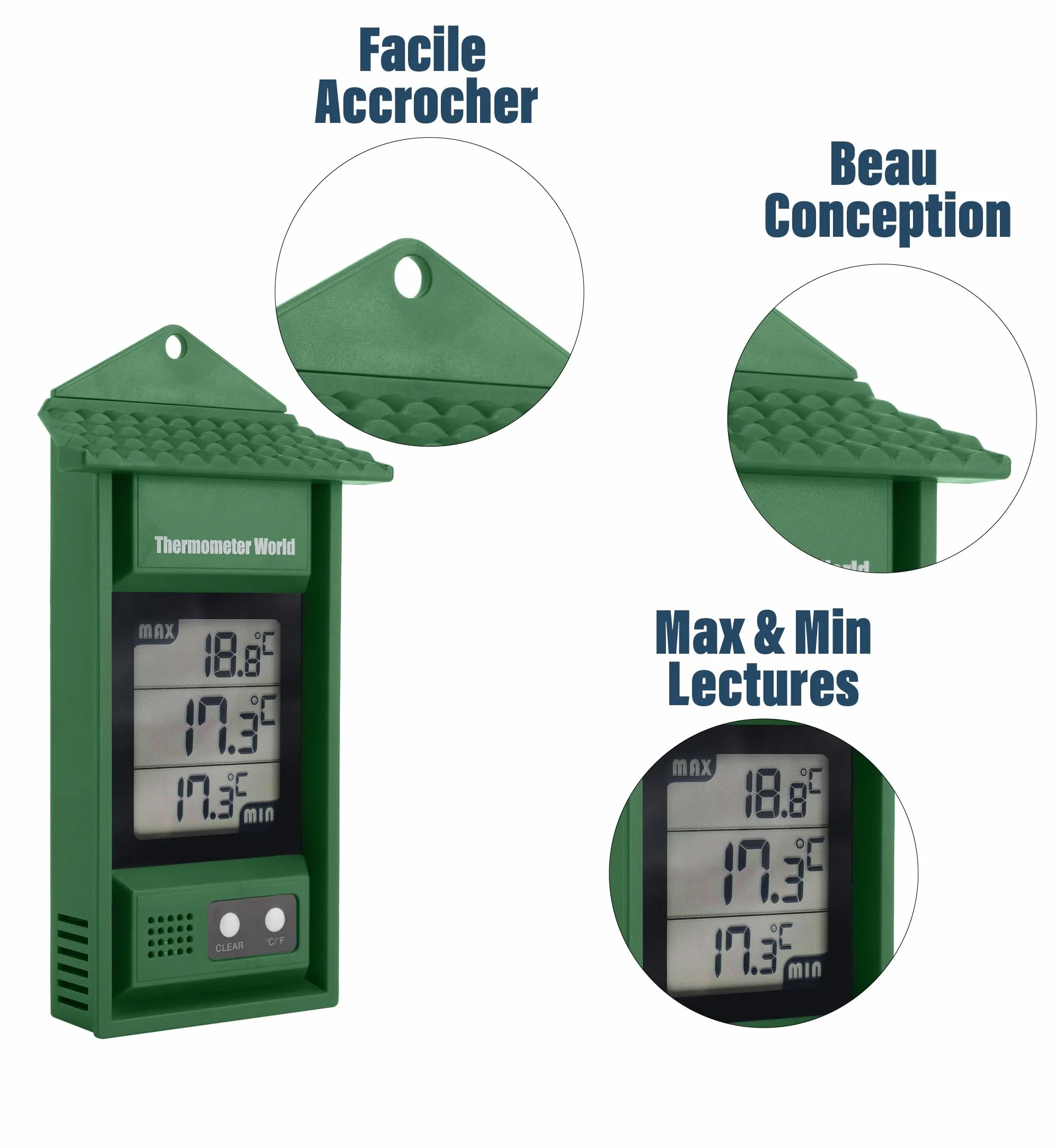 Thermomètre numérique min/max intérieur extérieur pour serre mural
