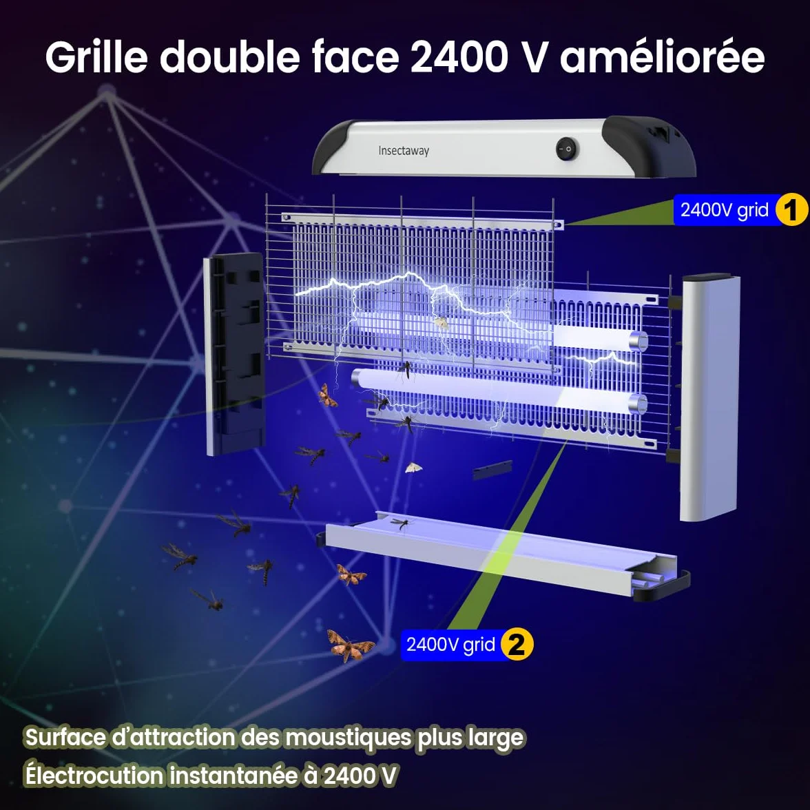 Lampe Anti-Moustique 20W UV Tue Mouche Electrique Double Grille Destructeur d'Insectes
