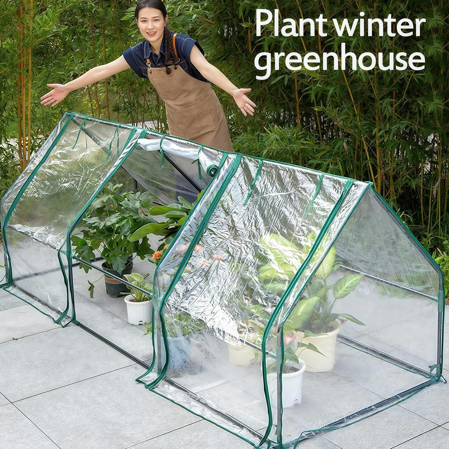 Mini serres, Serre pour Plantes d'extérieur Portable, avec Couvercle en PE, avec 3 Portes à Fermeture éclair, 240x90x90cm