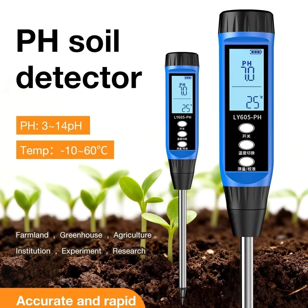 Testeur numérique de sol haute précision pour analyse du pH et de l'humidité avec écran LCD transparent, construction en métal, résultats rapides pour utilisation dans le jardin, l'agriculture et la