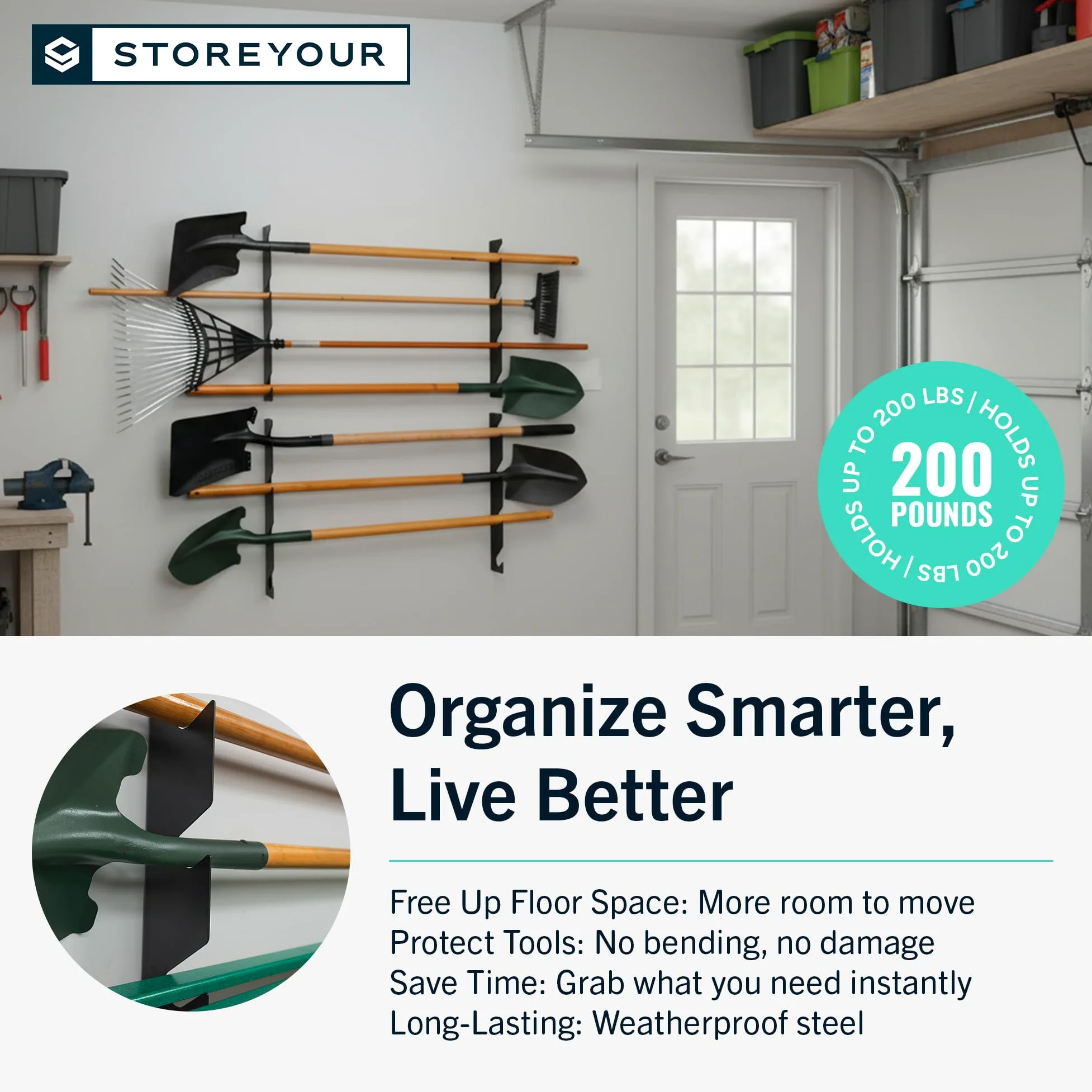 StoreYourBoard Organiseur horizontal pour outils d'abri de jardin – Organiseur mural pour outils de garage – Organisateurs d'outils en acier robuste et rangement pour pelles, râteaux, balais