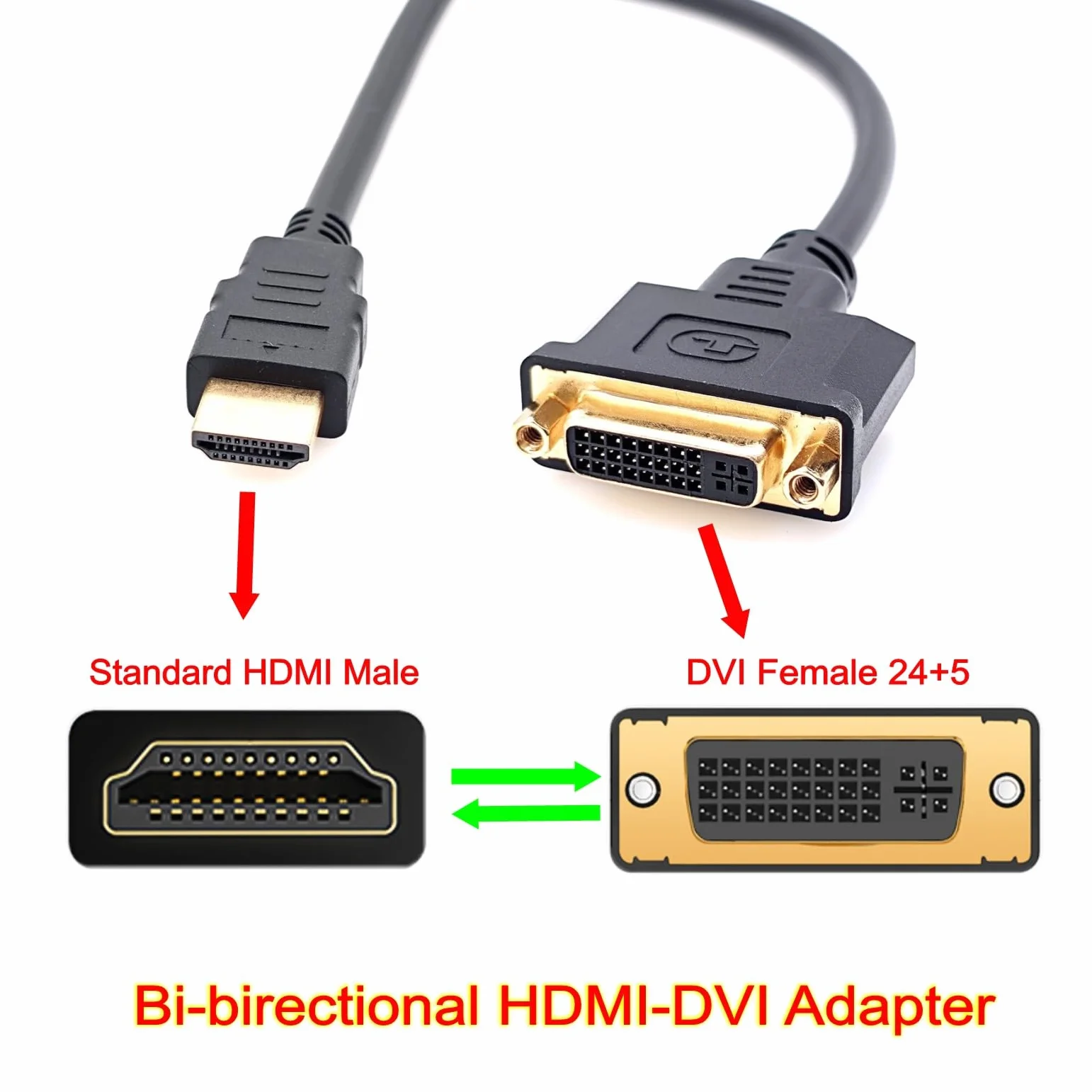 JZK adaptateur câble DVI vers HDMI bidirectionnel HDMI mâle vers DVI femelle 24+5 Full HD 1080p
