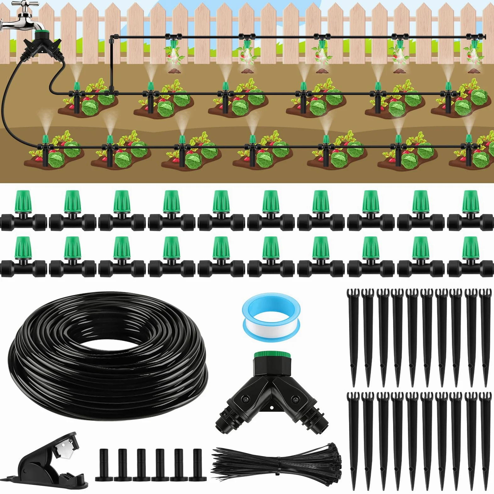 Kalolary 75FT Kit d'irrigation Goutte, Micro Irrigation Goutte à Goutte | Jardin DIY Système d’arrosage Automatique pour Jardin, Pelouse, Plante, Paysage, Potager, Serre