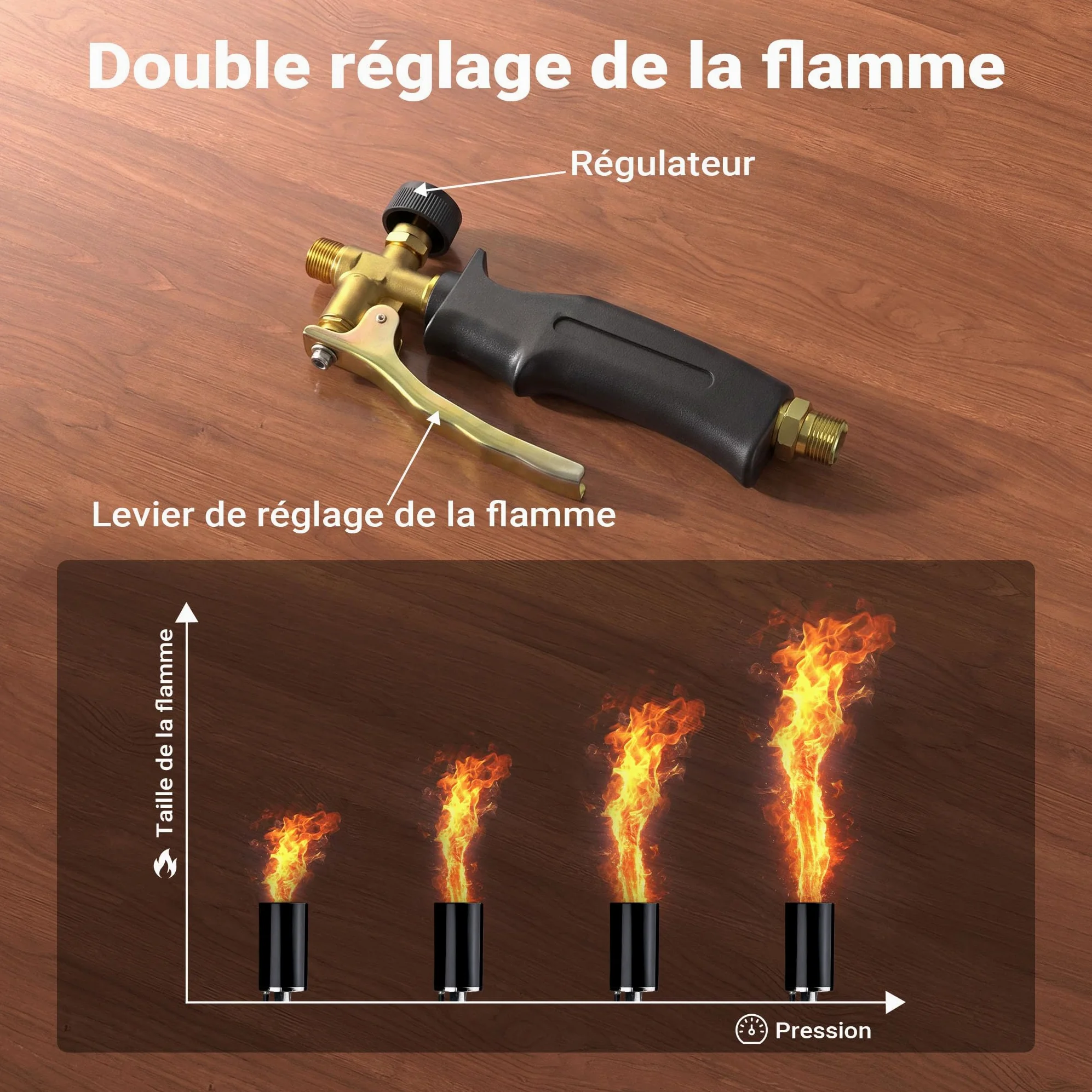 Wiltec Brûleur de mauvaises herbes avec allumeur piézoélectrique jusqu'à 1850 °C dispositif de combustion de 120 kW, appareil de flammage pour mauvaises herbes, brûleur de toiture avec tuyau de 5 m