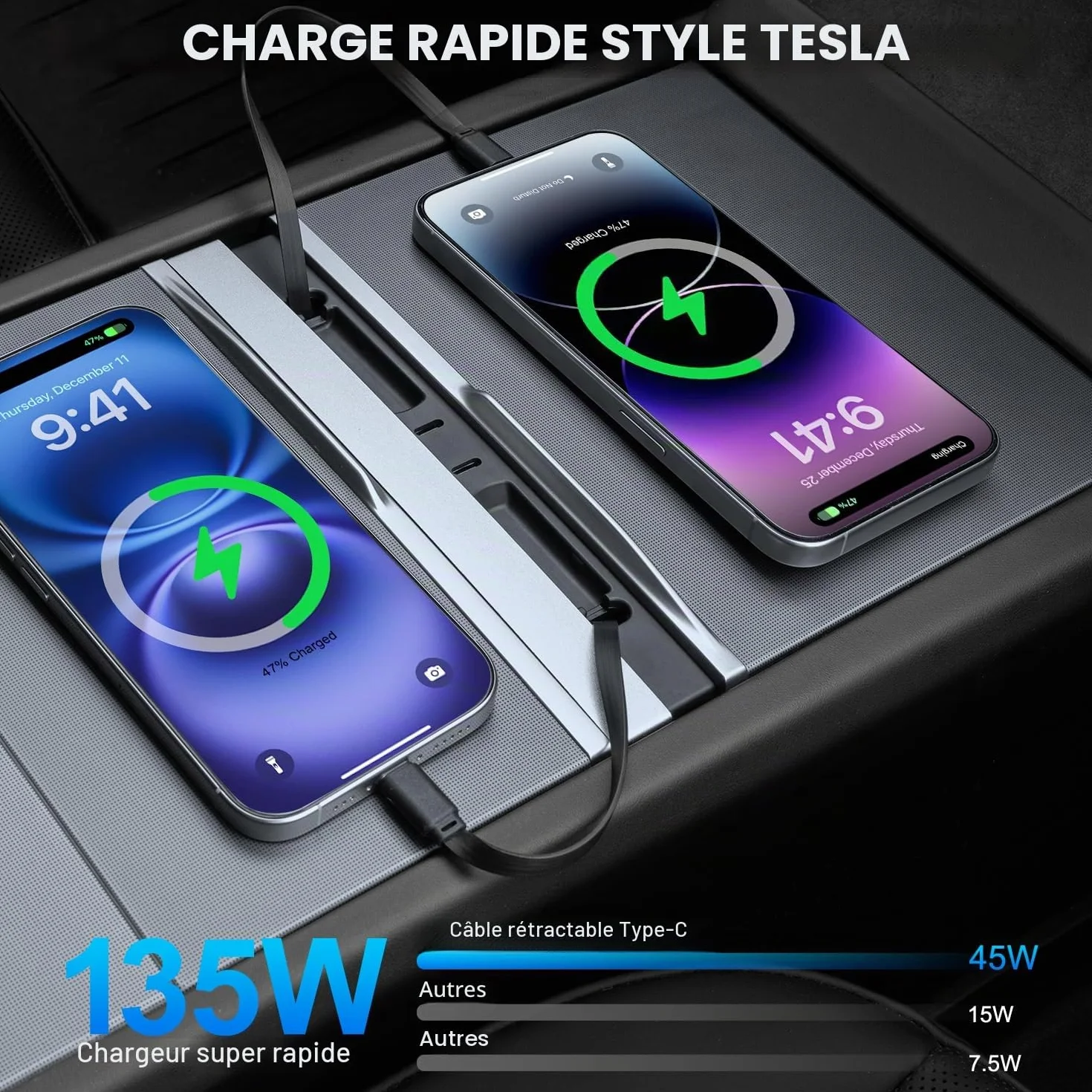Tesla Hub USB pour Model 3 Highland 2024-2025 & Model Y Juniper 2025-2026, 135W, Station d'accueil Console Centrale
