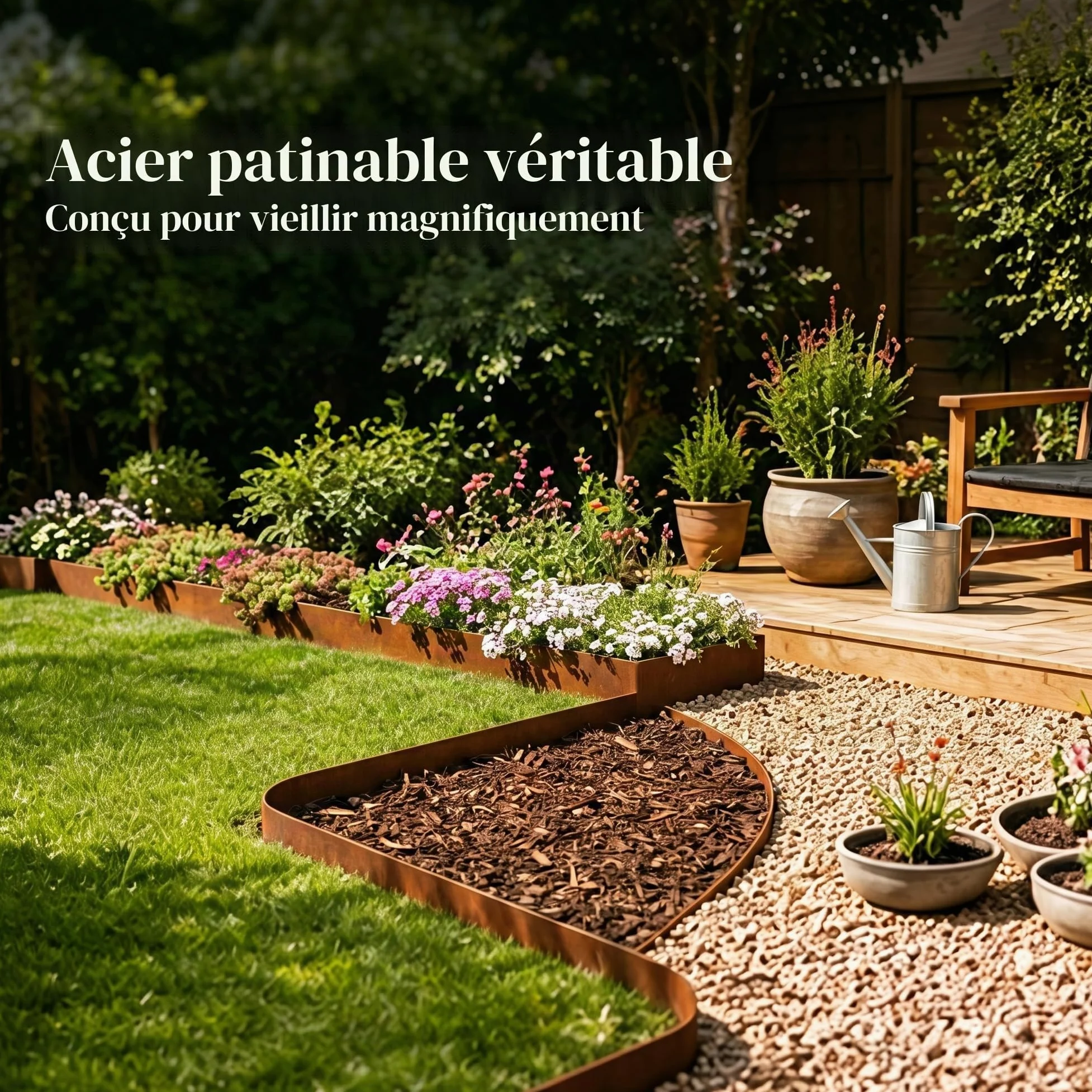 Corten Lot de 6 Bordures de pelouse en Acier résistant aux intempéries 1 m L x 15 cm H/Rouille Borderline Bordure de Jardin en Acier Bordure décorative (6-Pack (Hauteur:15cm))