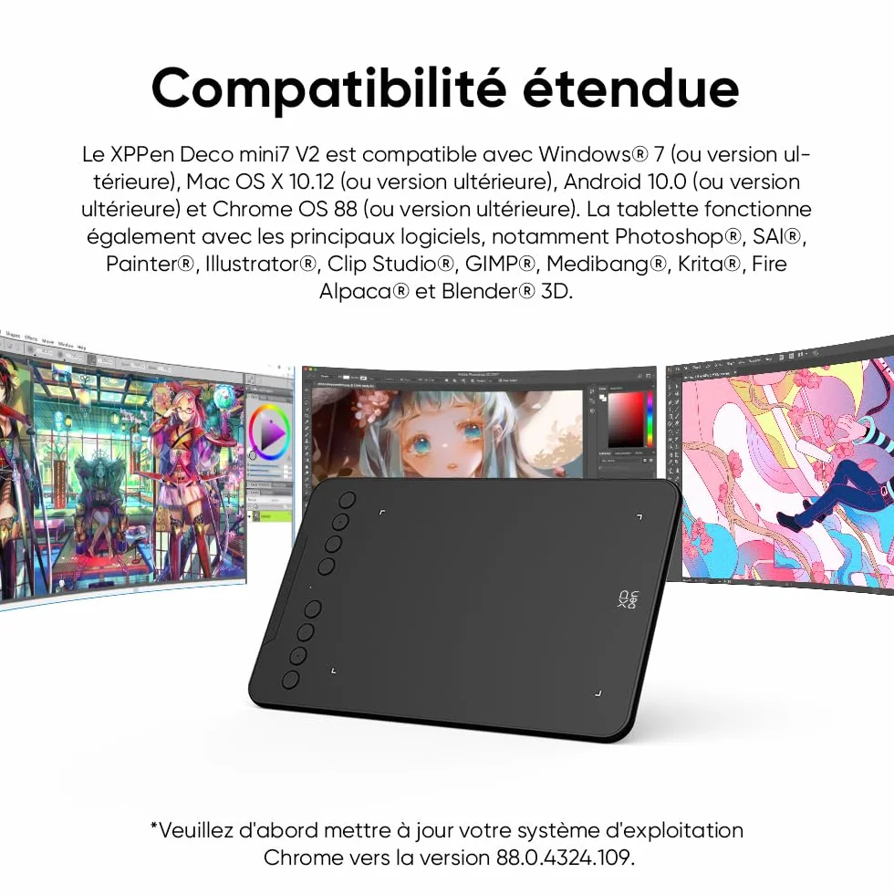 XPPen Deco mini7 v2 Tablette Graphique 7 Pouces 16k Niveaux de Pression Dessin sans Écran
