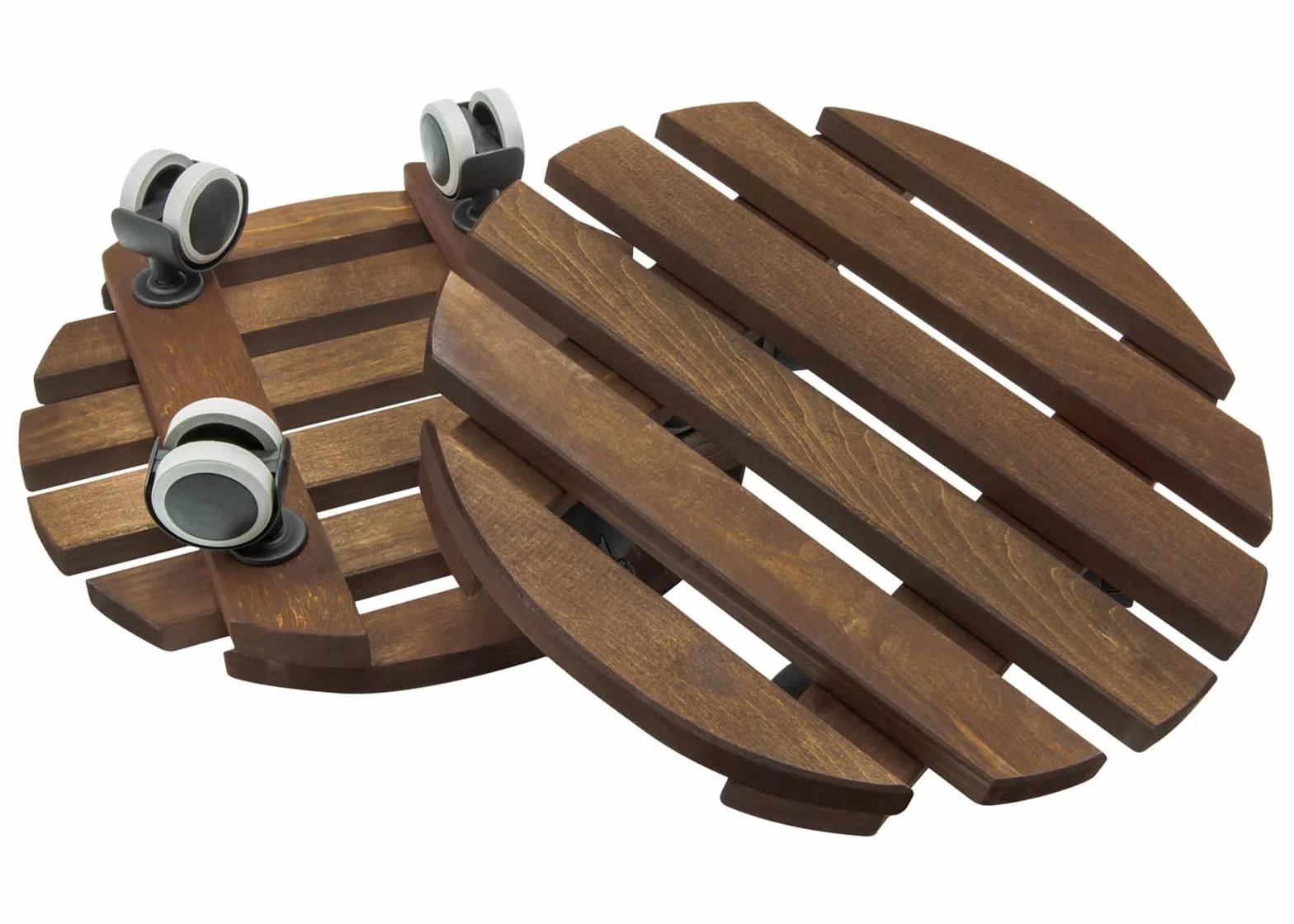 Porte Plante à Roulettes Ø 30 cm Lames Bois d'Aulne FSC 15,5 mm Roues 360° avec Frein Chariot Robuste 100 kg
