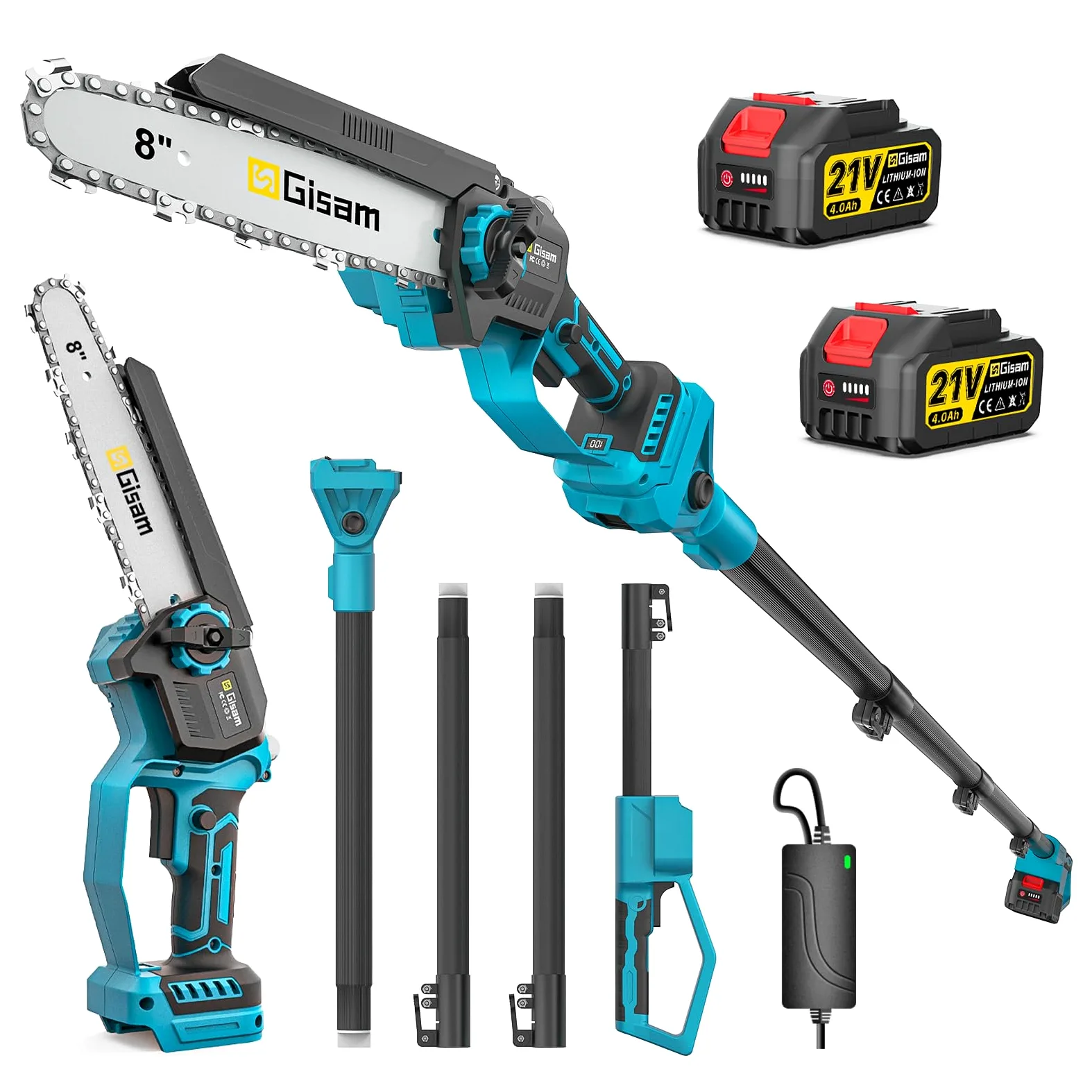 Mini TronçOnneuse 2 En 1 Avec Perche TéLescopique,Moteur Sans Balais 2600w,TronçOnneuse 8 Pouces, Lubrificateur Automatique Et 2 * 4000 Mah,Extensible Jusqu'à 4,2m Pour Branches D'Arbres, Coupe