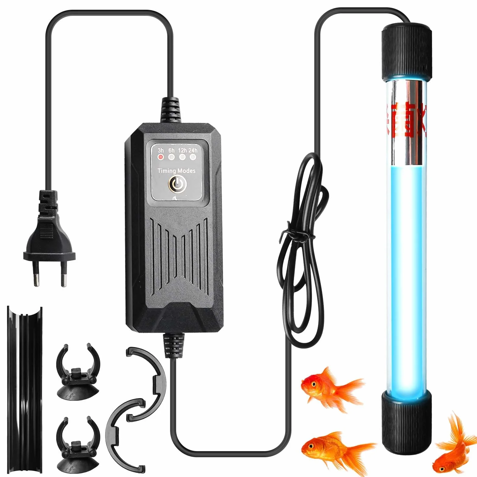 Lampe stérilisateur UV pour aquarium avec minuteur 13 W - Clarificateur d'eau UV contre les algues et les bactéries - Lumière UV pour bassin filtrant, étang, piscine, aquariums - Lampe de