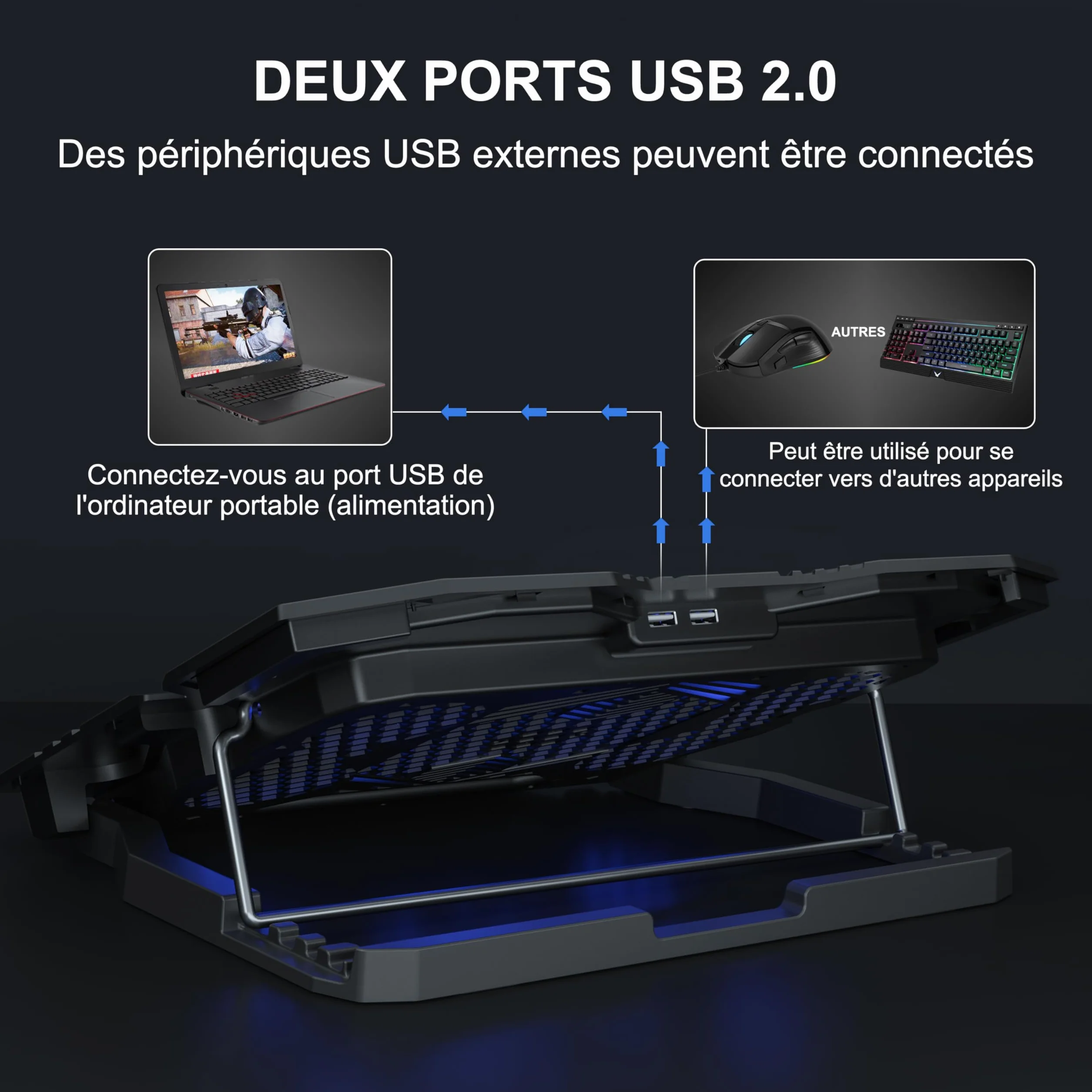 TopMate C5 Base de Refroidissement PC Portable Gamer 10-15,6 Pouces, 5 Ventilateurs Silencieux, LED Bleue, Contrôleur LCD