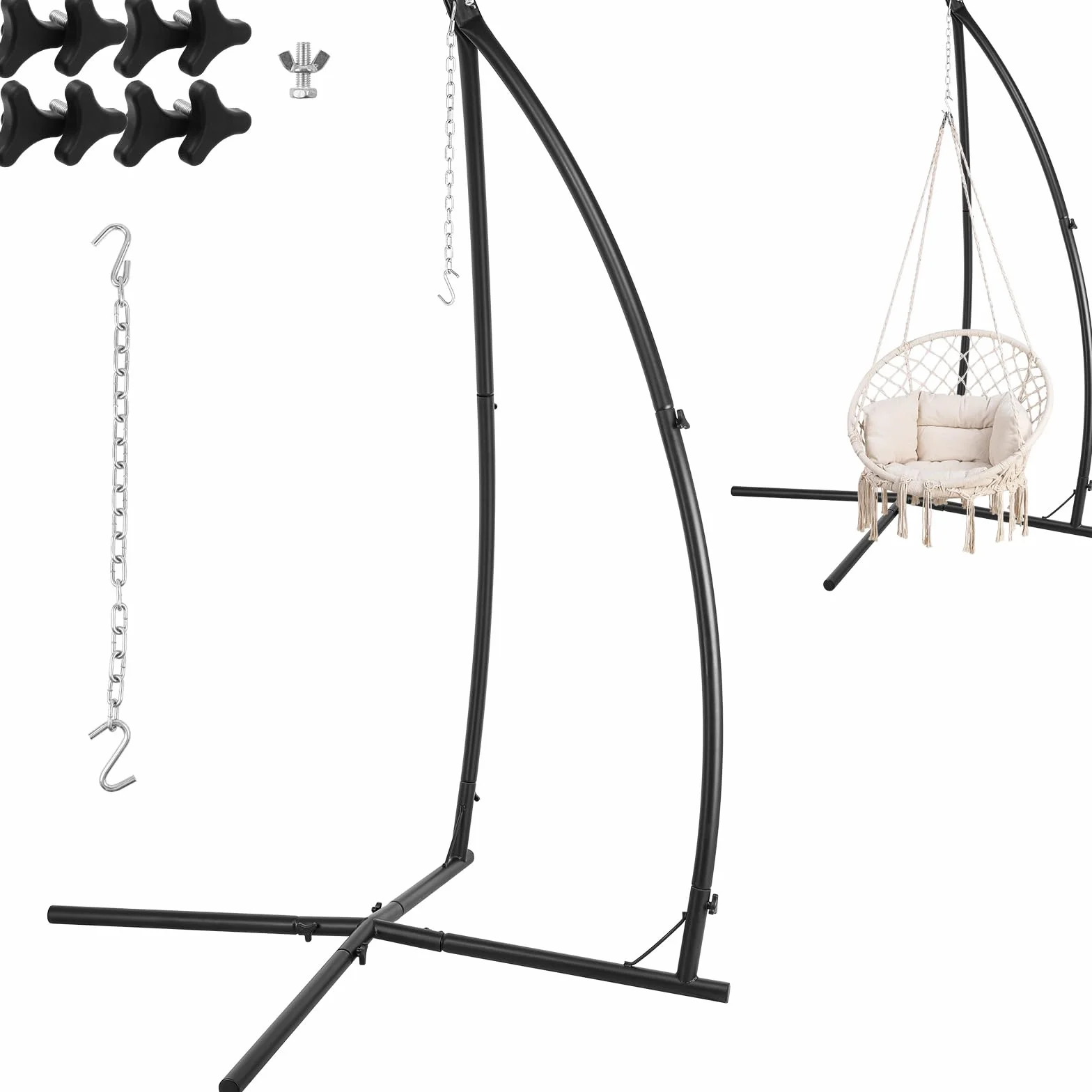 Support Hamac Chaise Suspendue Réglable Hauteur Crochets 110 kg Balcon