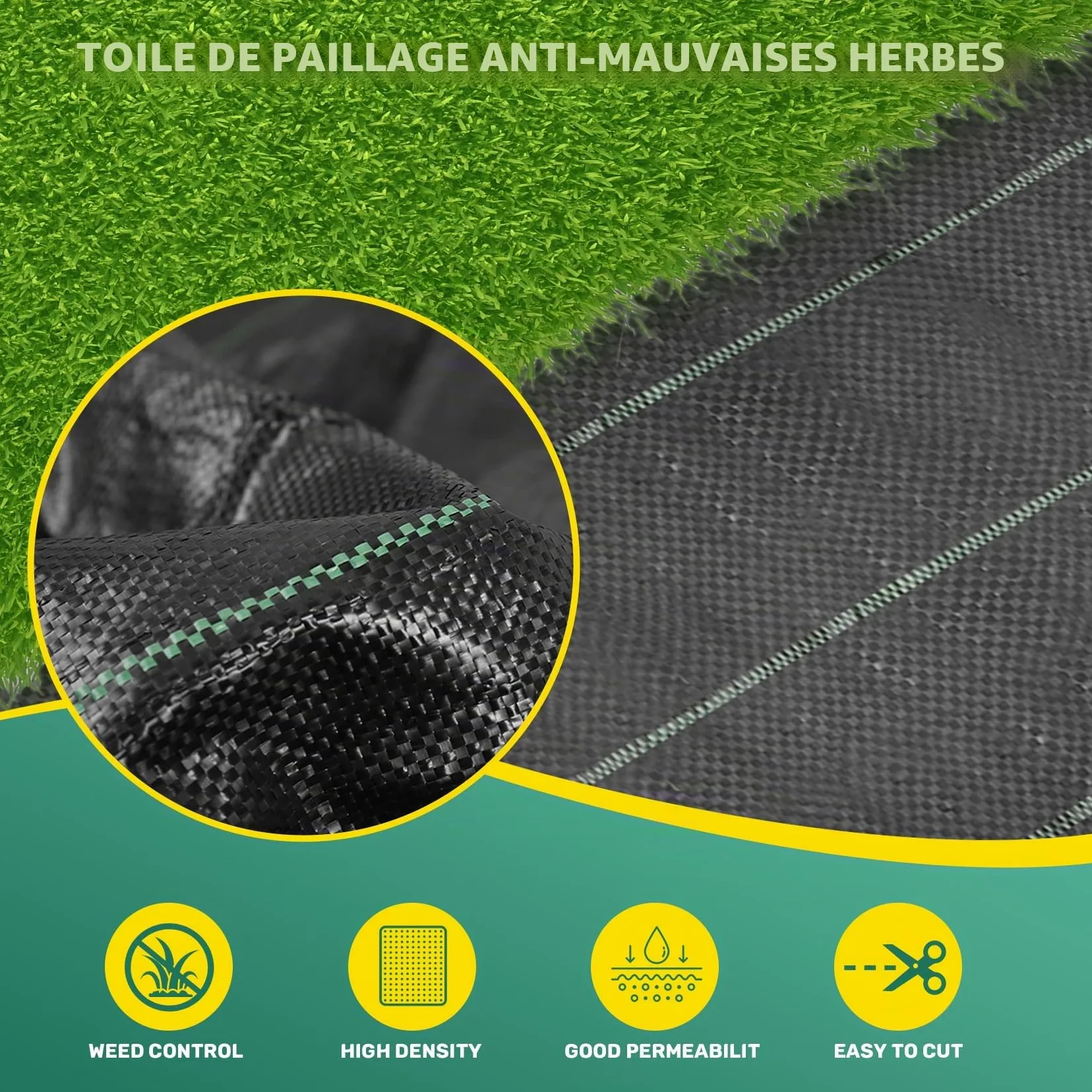 Membrane anti-mauvaises herbes 4 x 10 m – Avec 30 piquets de jardin – Tissu de barrière anti-mauvaises herbes robuste pour paysage, jardin, tissu perméable à l'eau