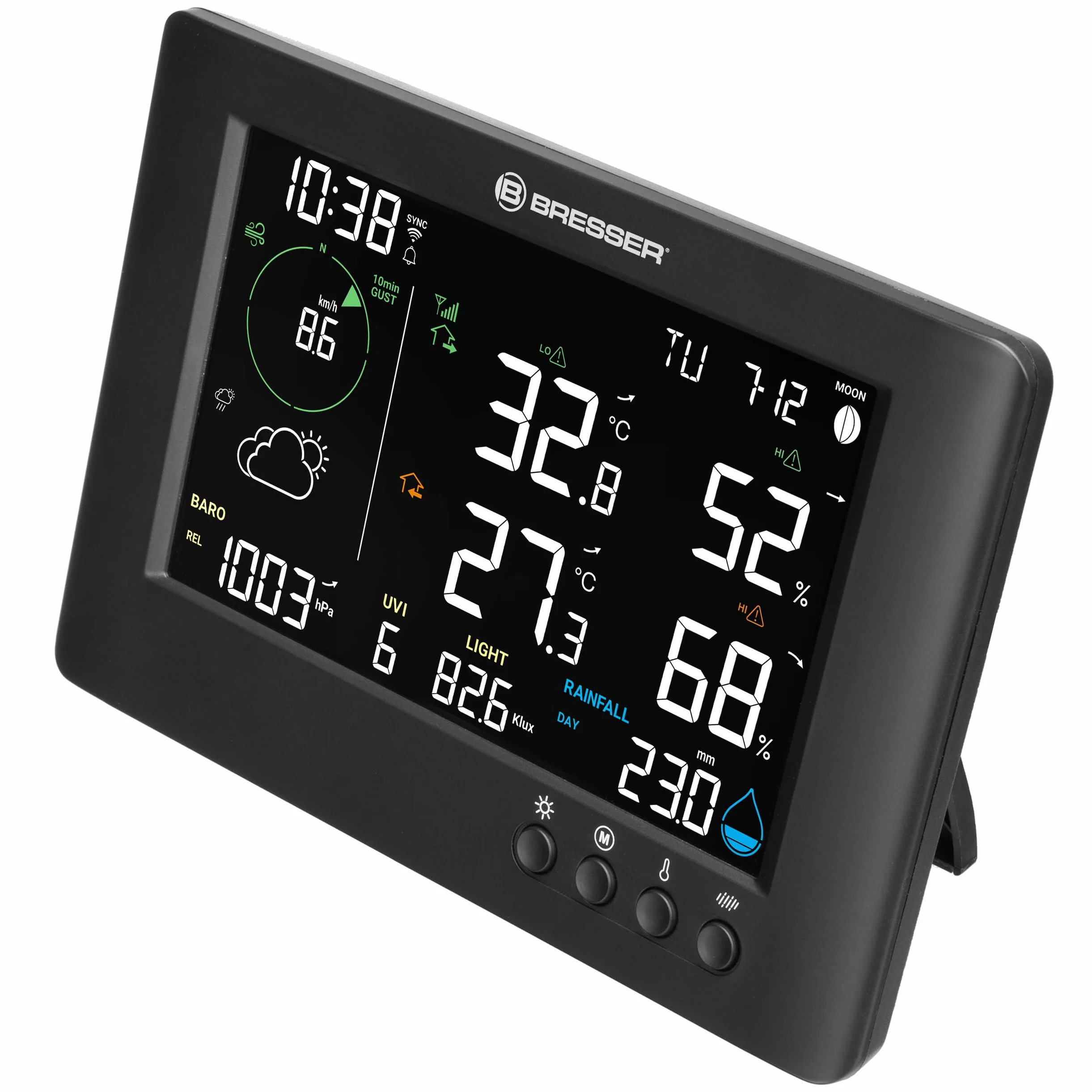 Station météo 7-en-1 TB WiFi : Données étendues, Prévision graphique, Multi-capteurs, Surveillance climat intérieur, Fonction d'alerte | Bresser TB Station météo sans fil professionnelle Wifi 7 en 1