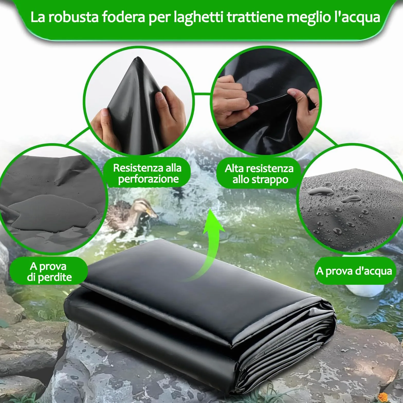 Bâche de Bassin en PEHD 10 x 11 m, Membrane Flexible et résistante pour Piscine de Jardin, Couverture indéchirable pour bassins, Jeux d'eau et fontaines, idéale pour Les Grands Jardins.