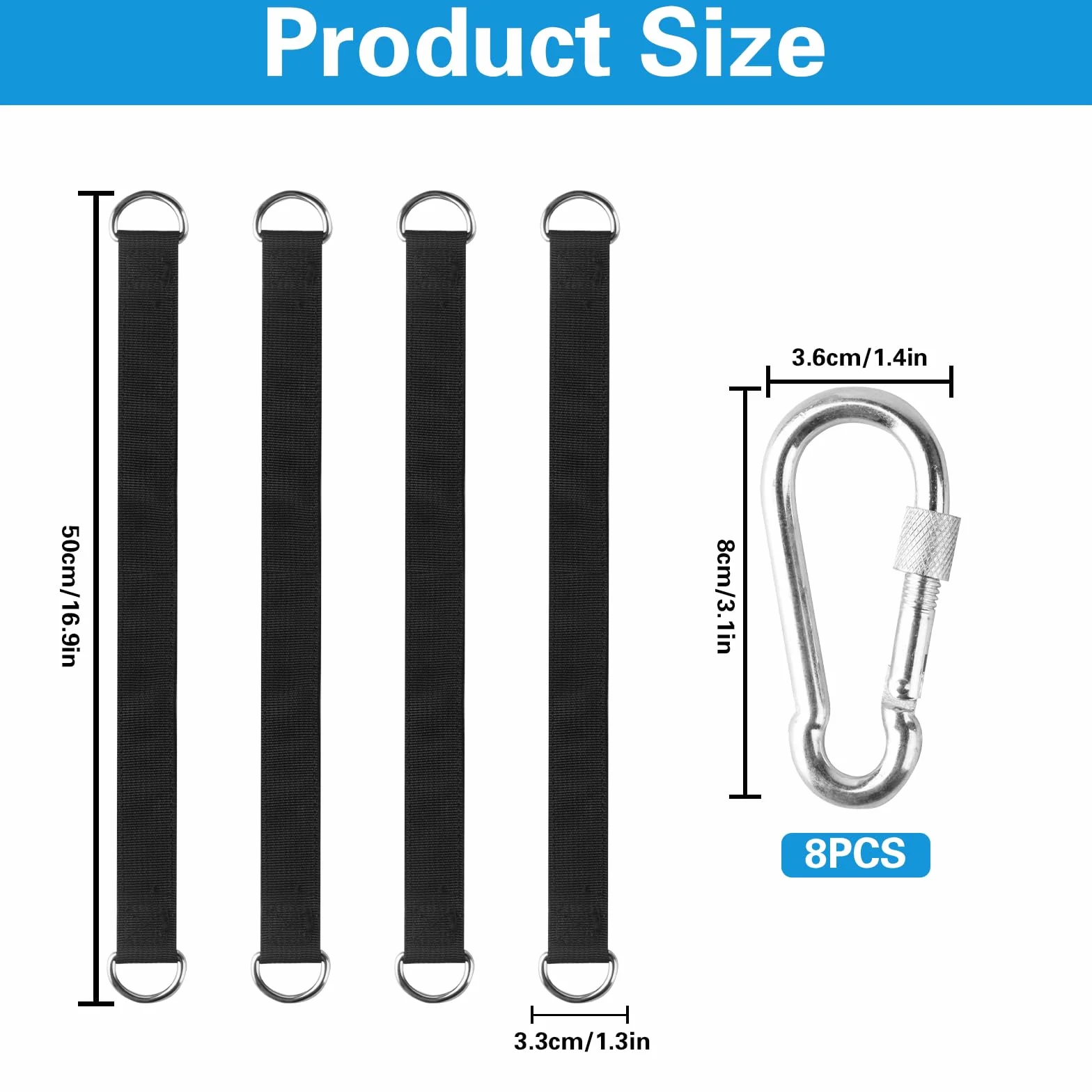 Sangles de hamac pour balançoire d'arbre 30x2,5 cm robuste avec 4 anneaux mousqueton réglable