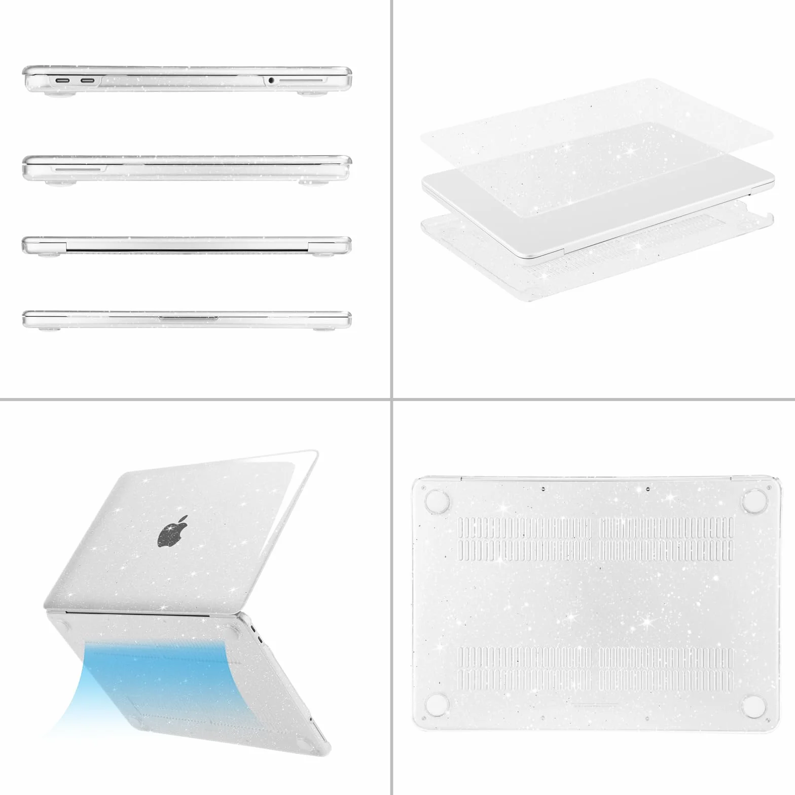 MOSISO Coque Pailletée Brillante Compatible MacBook Neo 13 Pouces 2026 A3404 Puce A18 Pro, Rigide Antifissure, Film Clavier, Protection Écran & Sac Rangement Transparent