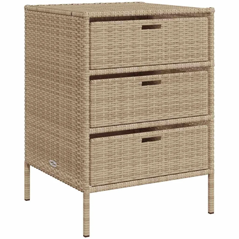 vidaXL Armoire de Rangement de Jardin, Résine Tressée Beige avec Tiroirs