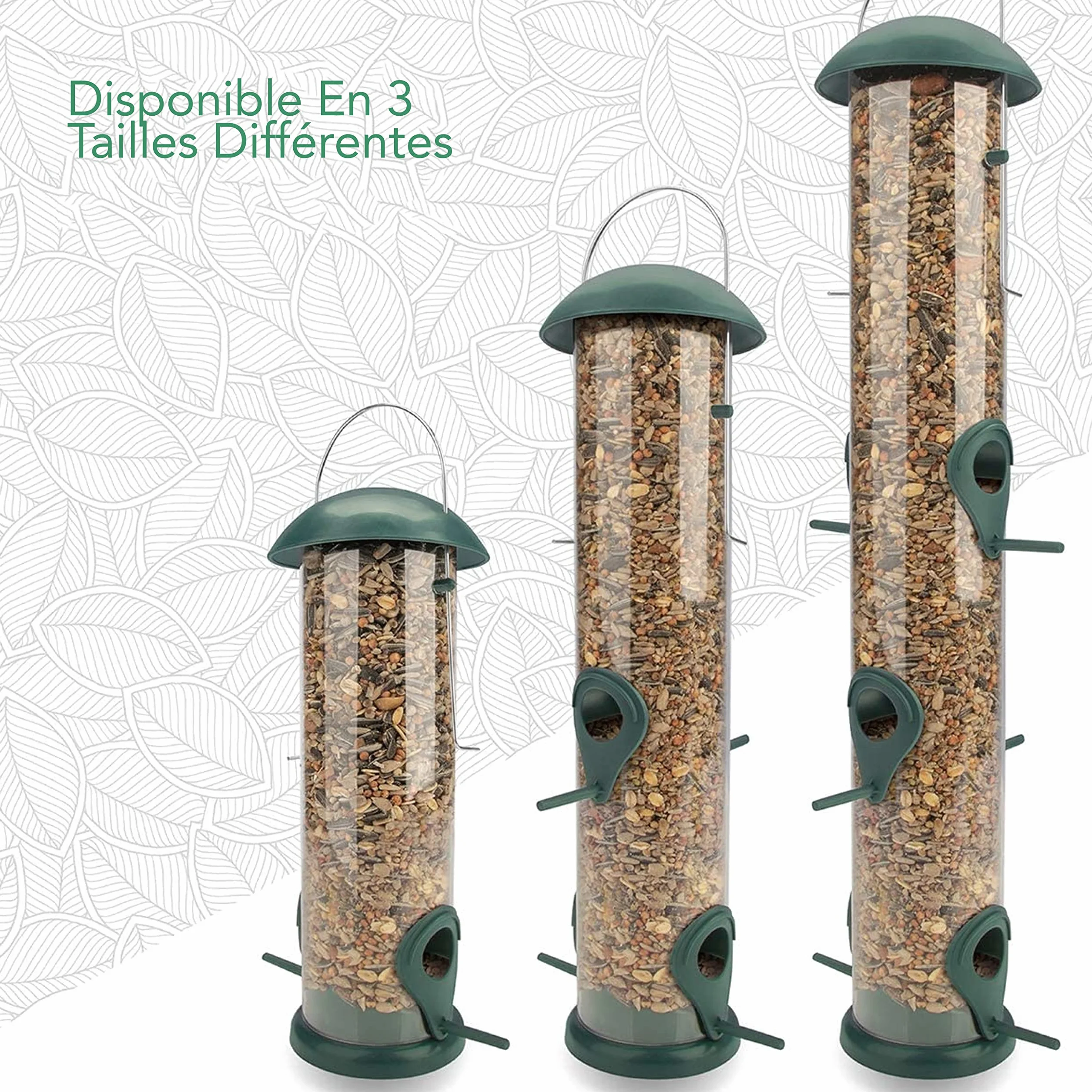 Mangeoire Oiseaux Exterieur à Grain 40cm Vert 6 Points d'Approche Nichoir Oiseaux Sauvages Silo Alimentation