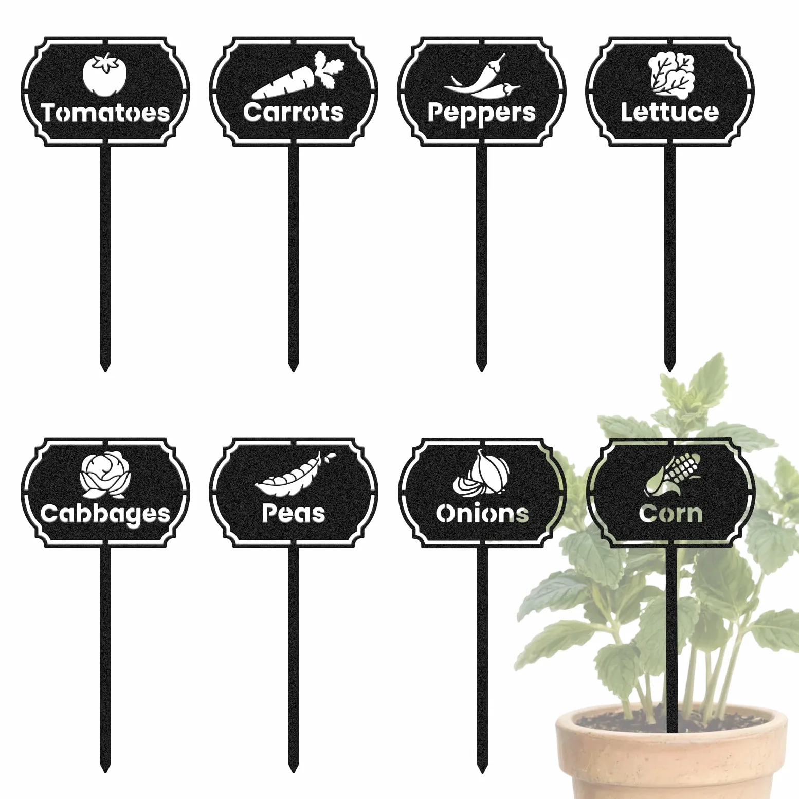 CUTHOLLOW Lot de 8 marqueurs de plantes en métal pour extérieur et intérieur, 8,9 x 17,8 cm, imperméables et mignonnes pour décoration de serre de ferme, cadeaux de jardinage amusants