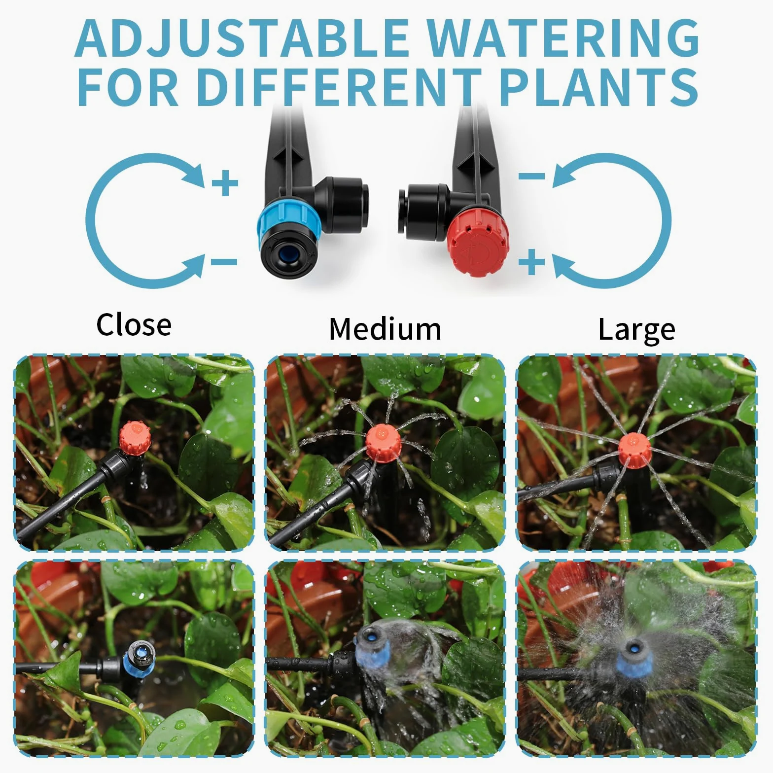 LP Système d'irrigation goutte à goutte, système de brumisation d'arrosage automatique de 60 m avec tubes de distribution de 1,27 cm et 6,35 mm – Buses et arroseurs réglables pour serre de jardin