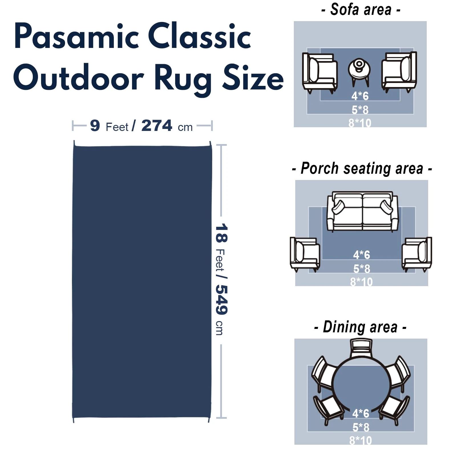 Tapis d'extérieur imperméable de 2,7 x 5,5 m, Tapis réversible en Paille en Plastique, Facile à Nettoyer, Tapis Portable pour Patio, Camping-Car, terrasse, Balcon, Jardin, Pique-Nique, Plage, Diamant