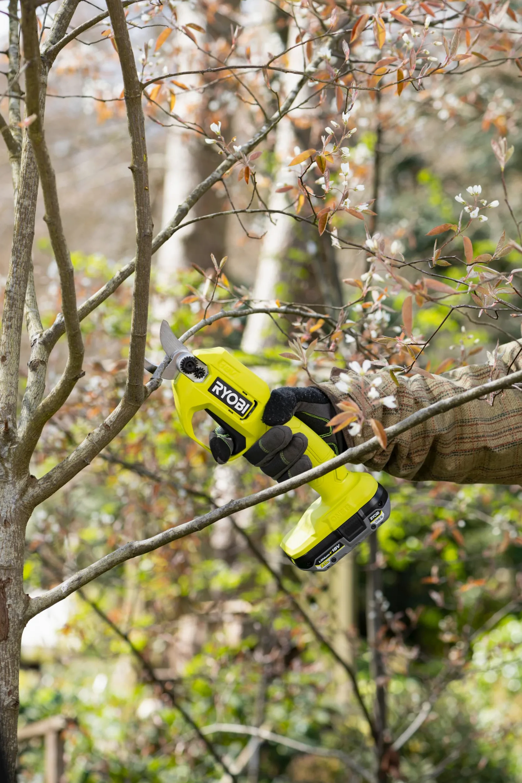 RYOBI - Bineuse 18V One+ - Largeur/Profondeur de Travail 20/10 cm - 4 Fraises & Sécateur Électrique 18V One+ - Lames Bypass Chromées en Acier Carbone Japonais SK5