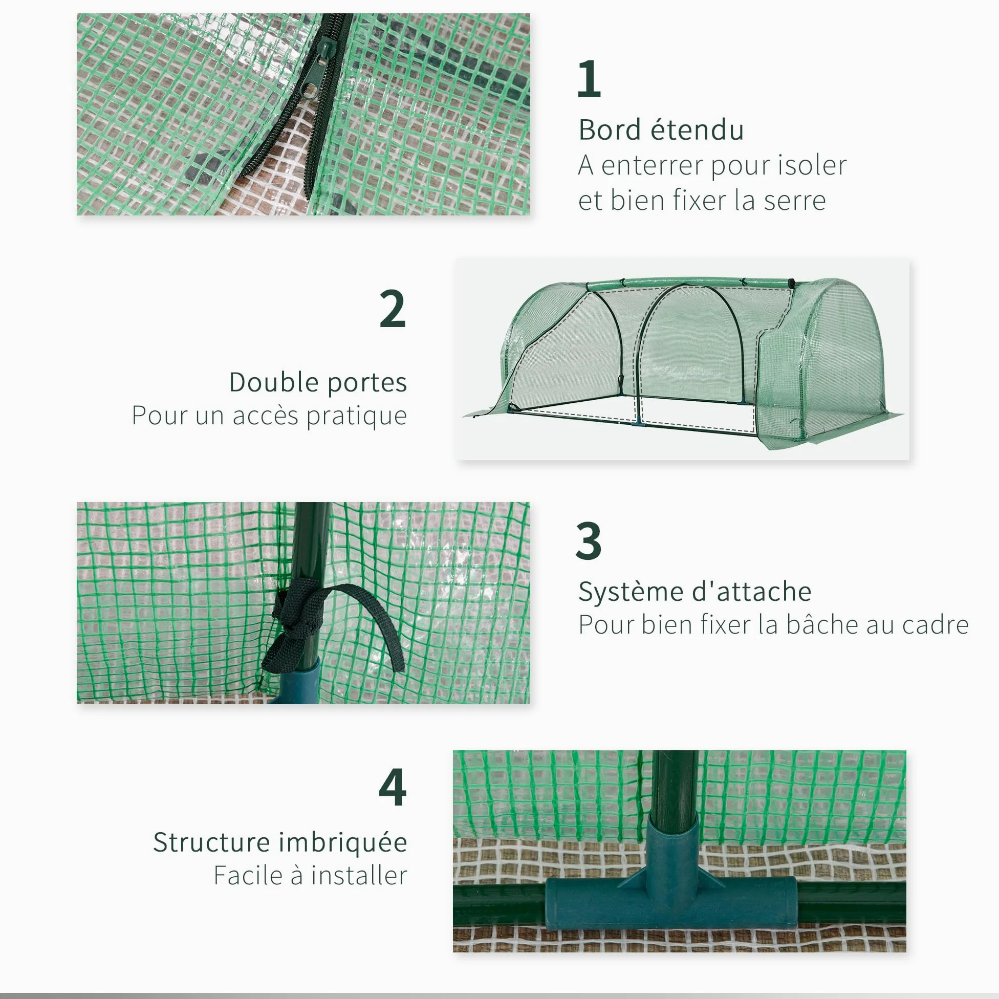 Outsunny Serre de Jardin Mini Serre à Tomates 2L x 1l x 0,8H m Acier Vert | Porte Zippée, Bâche PE