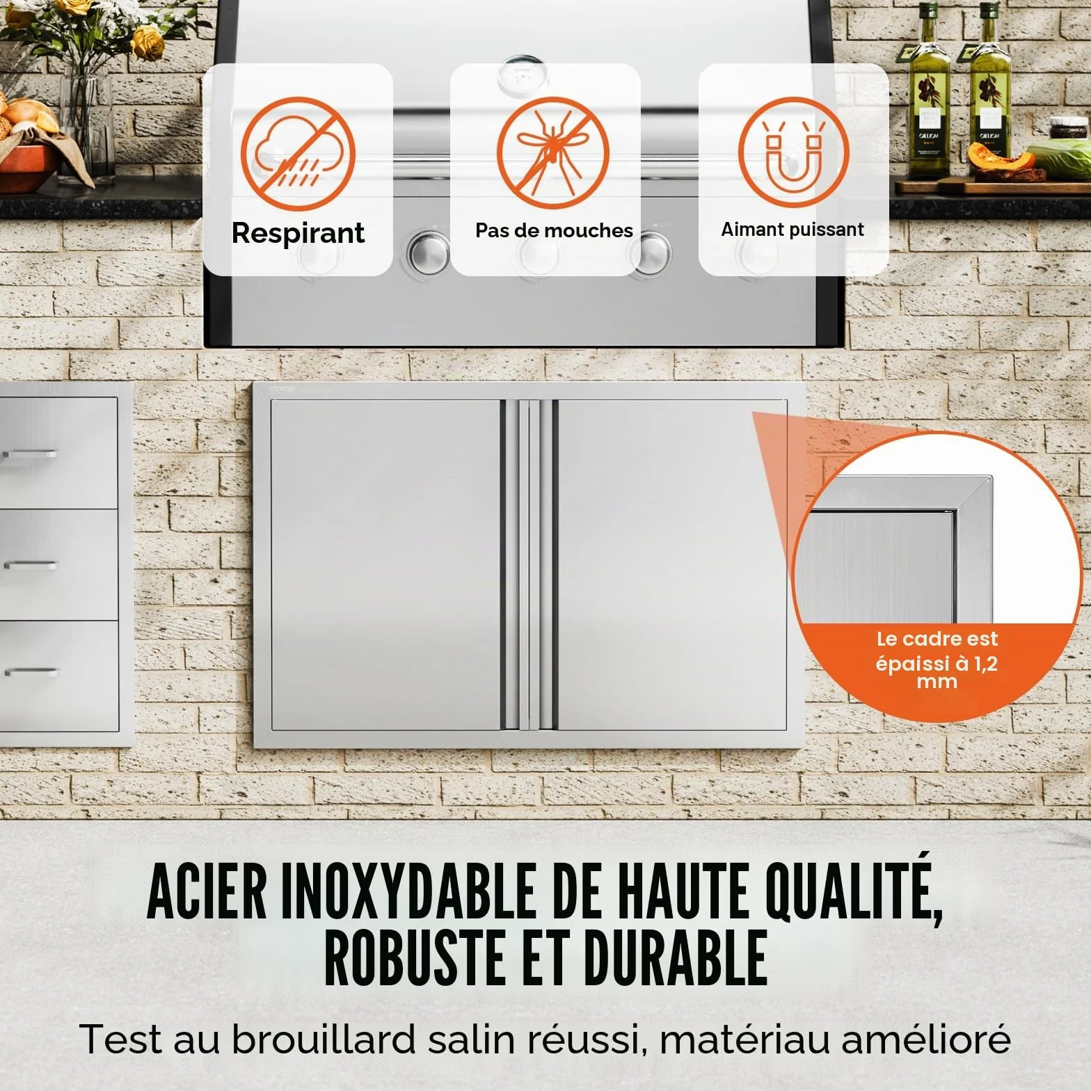 VEVOR Porte d'Accès pour Barbecue Double 914x610x45 mm Inox Poignée Encastrée