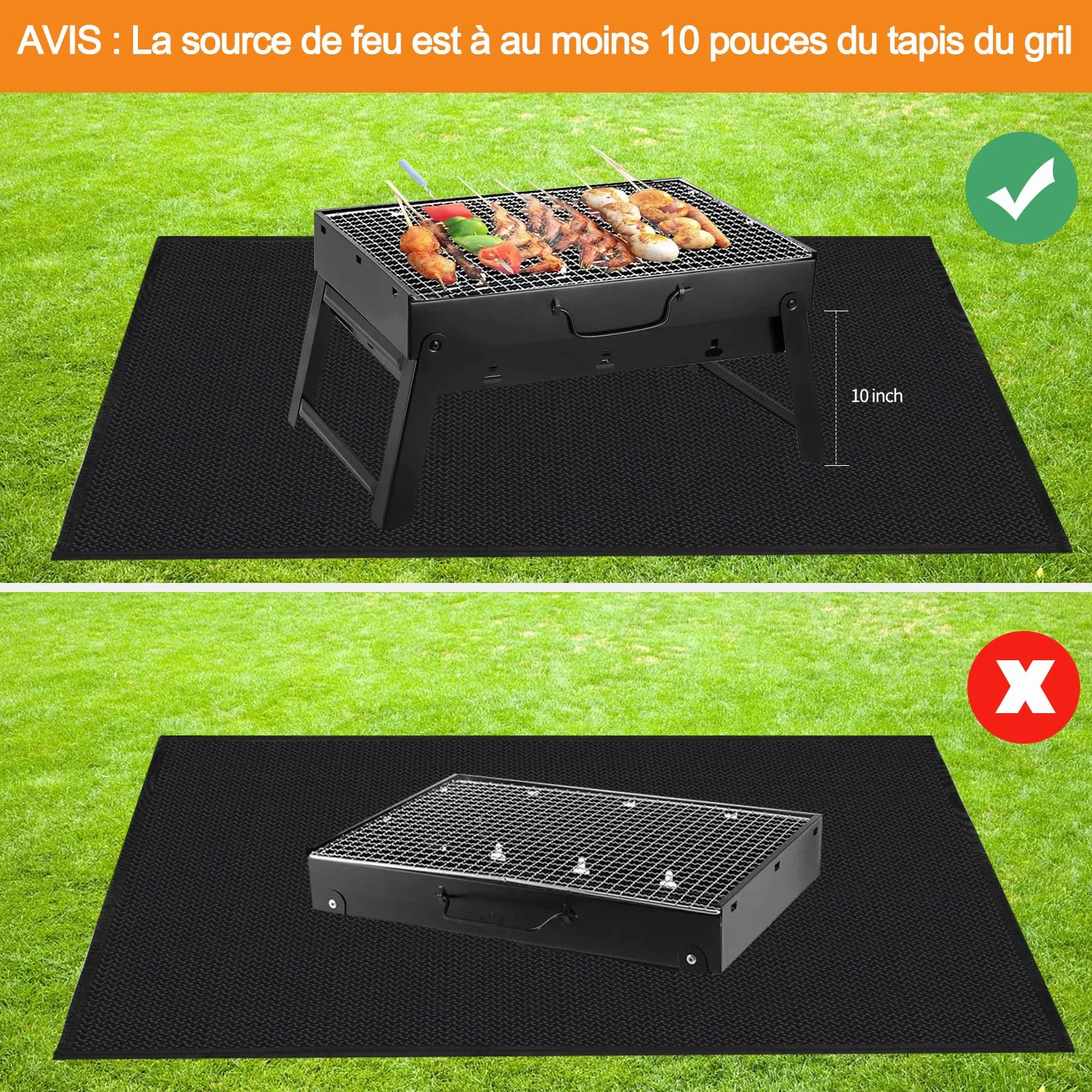 Tapis de Barbecue 130x160cm Anti Feu BBQ Pliable Réutilisable Étanche pour Sol d'Extérieur