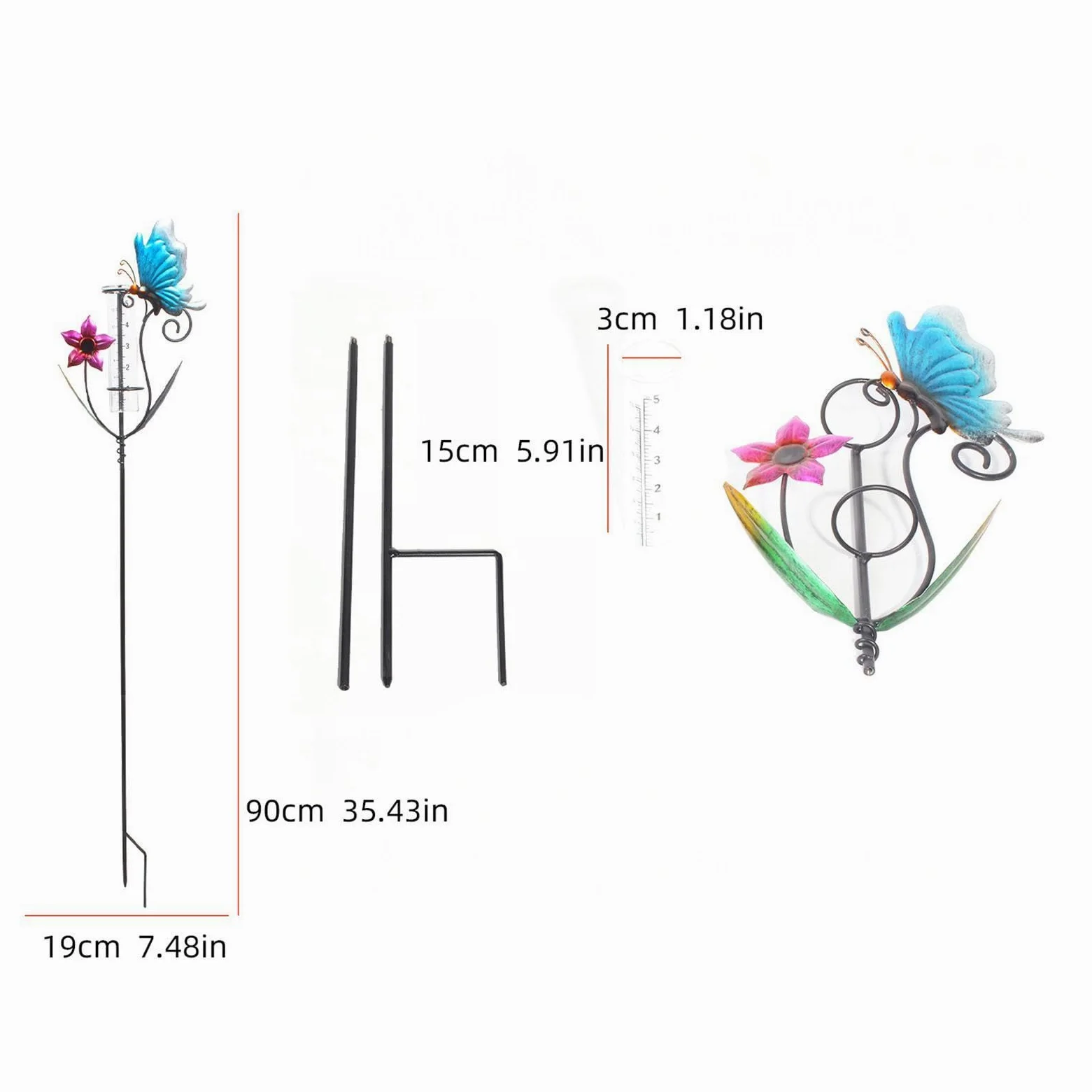 Pluviomètre d'extérieur décoratif Décoration Pluviomètre Design Papillon Et | Jauge de Mesure de Pluie Pour l'Extérieur, Jardin, Pelouse, Cour, Terrasse, Patio, Clôture et