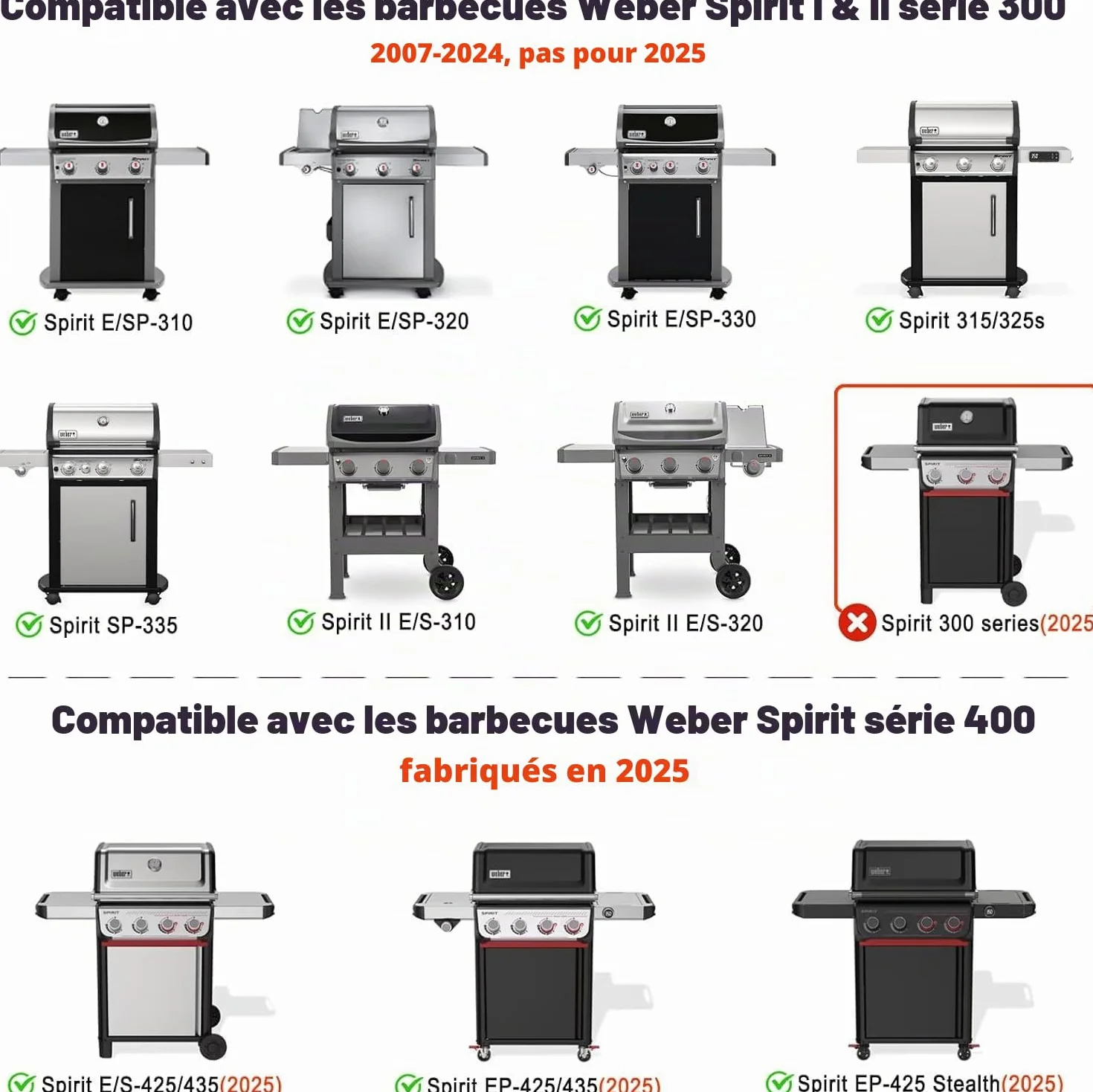 onlyfire Plaque de Cuisson en Fonte Réversible 44 x 29 cm pour Barbecue à Gaz Weber Spirit I et II 300