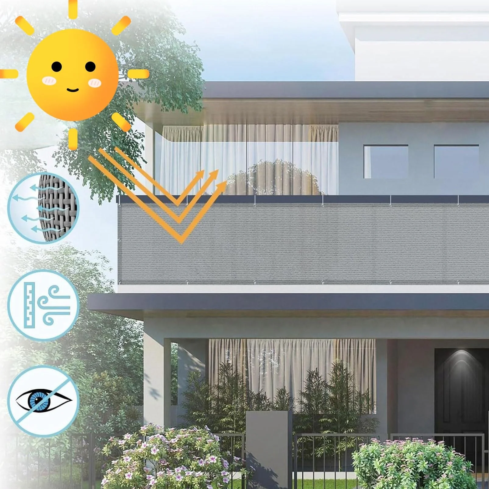 Brise Vue Balcon Exterieur 150 x 400 cm Protection UV Écran d'Intimité Extérieur avec Attaches Crème