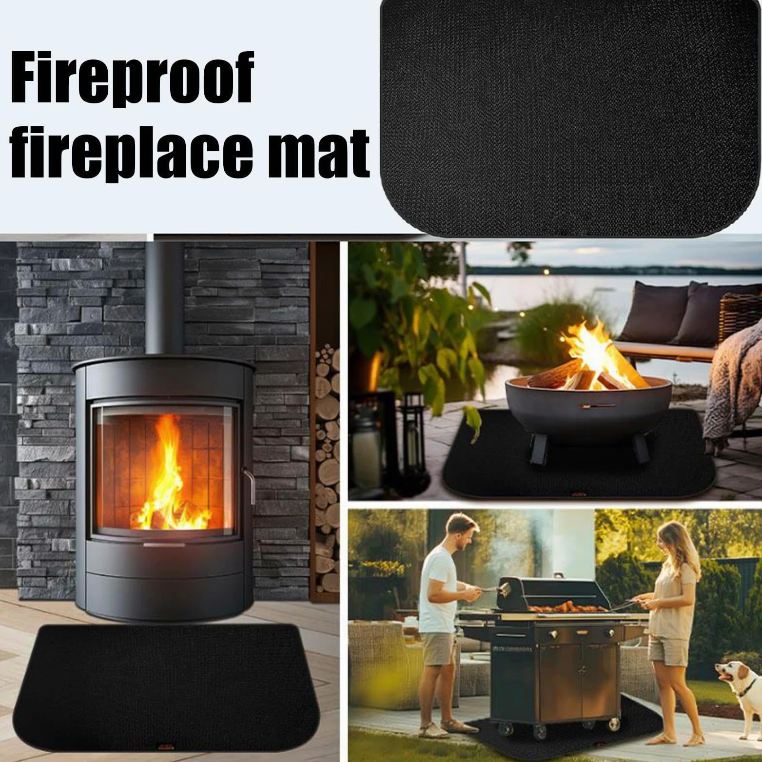Tapis de Cheminée Ignifuge Protecteur Résistant aux Flammes | Tapis pour Poêle à Bois et Protecteur de Foyer pour Maison Appartement Salle de Classe Salon Camping Barbecue Feu de Camp