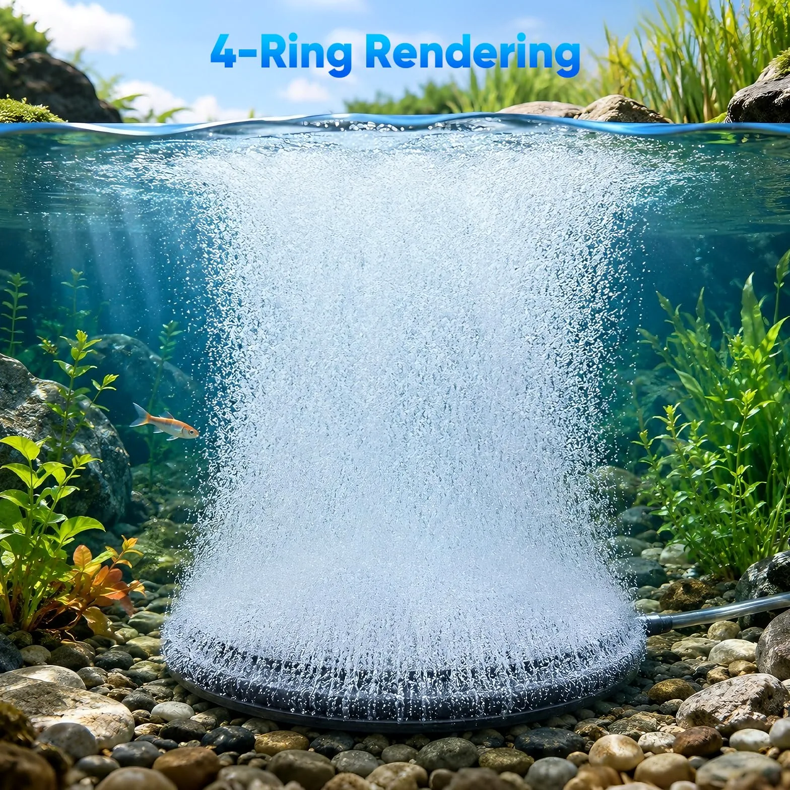 Aérateur bassin φ45cm, Anneau d'aération en acier inoxydable avec 5m tuyau | Diffuseu pour bassins à carpes koï, Conception à 4 boucles, diamètre 8mm tube, Oxygénation bassin pour bassins jardin