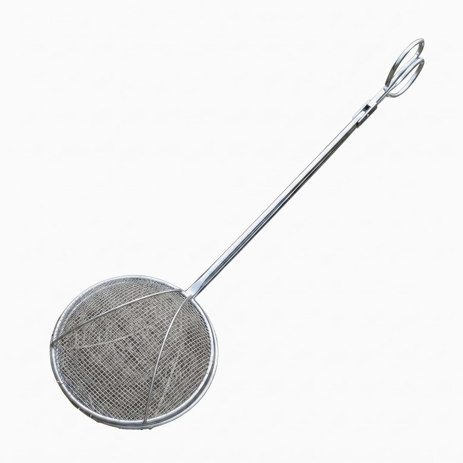 Milageto Épuisette de Pêche Extérieure Épuisette Pince à Maille Panier Rond Acier Inoxydable Manche Droit Prise en Anneau Récupération Crevettes Poissons