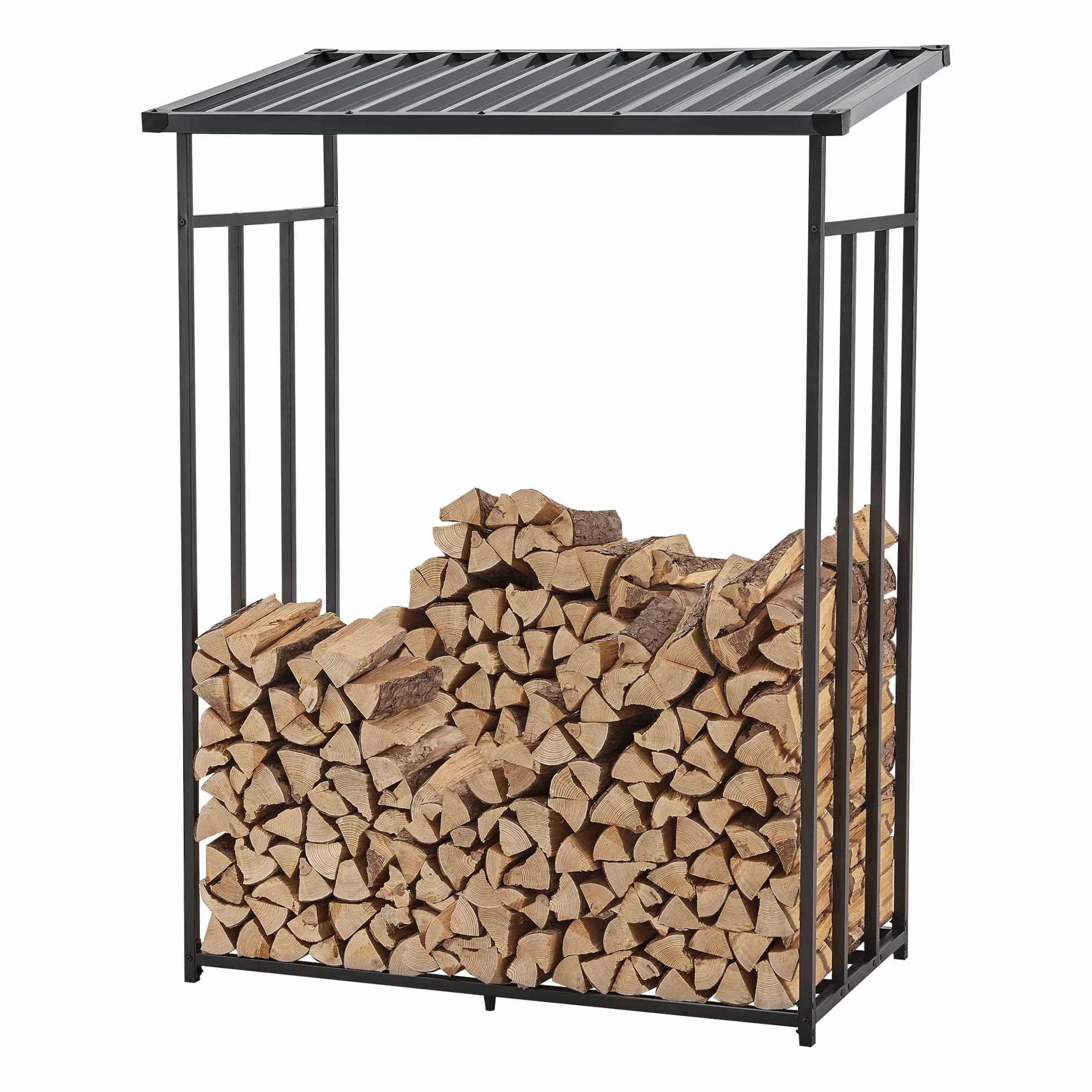 Casa.pro Abri-Bûches Couvert Housse Protection Support Bois de Chauffage Range-Bûches Stockage Extérieur Acier Galvanisé Laqué Polyester Métal Noir