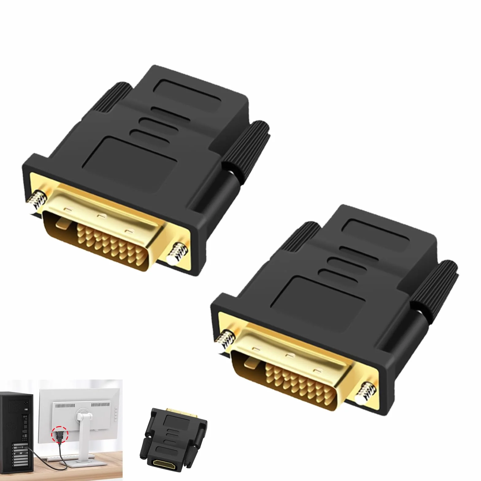 Adaptateur DVI vers HDMI Bidirectionnel Mâle vers Femelle, Connecteur Vidéo Numérique Full HD 1080p, Plaqué Or