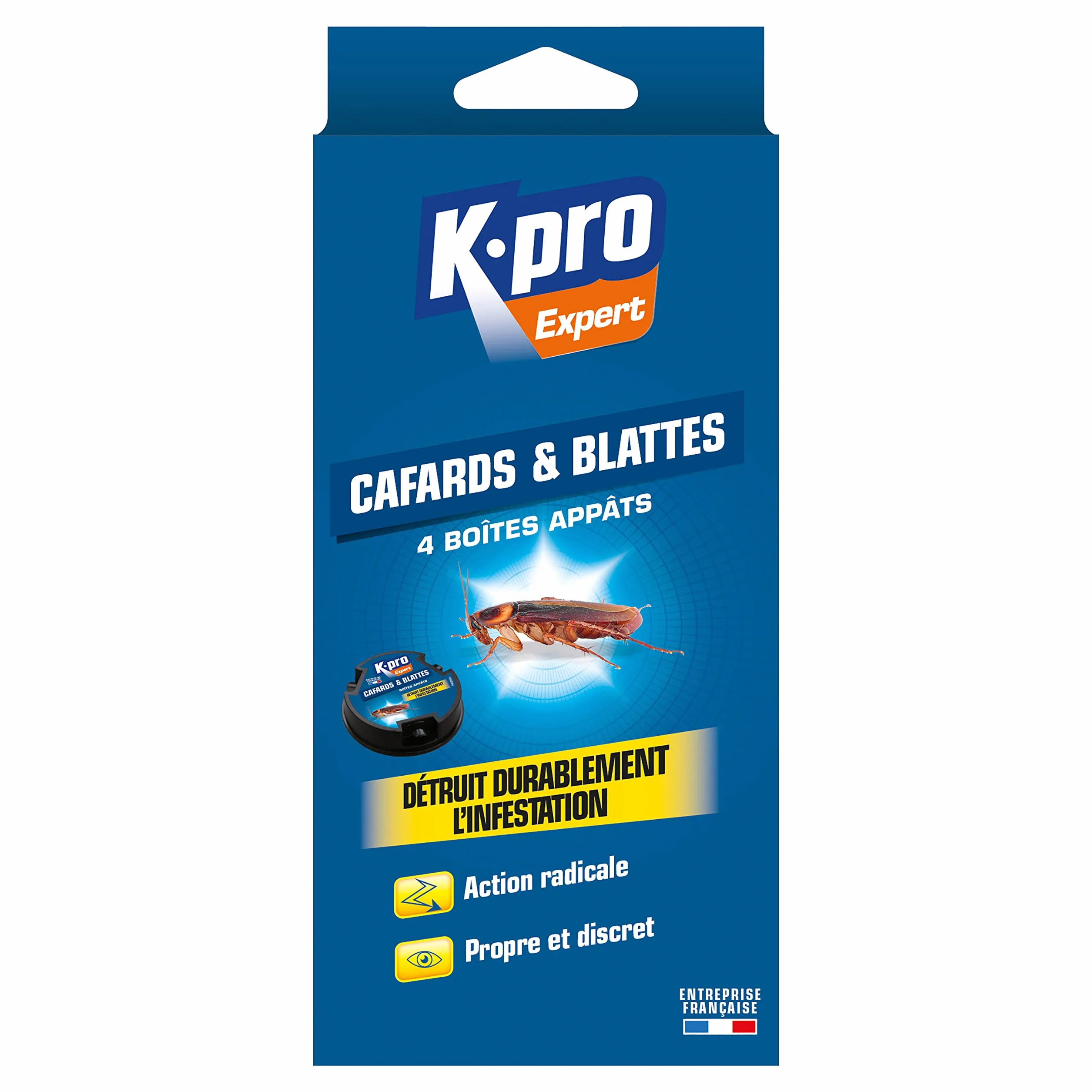K.PRO Expert Boîtes à Appât Cafards et Blattes 4 pièces Action Radicale Propre Discret