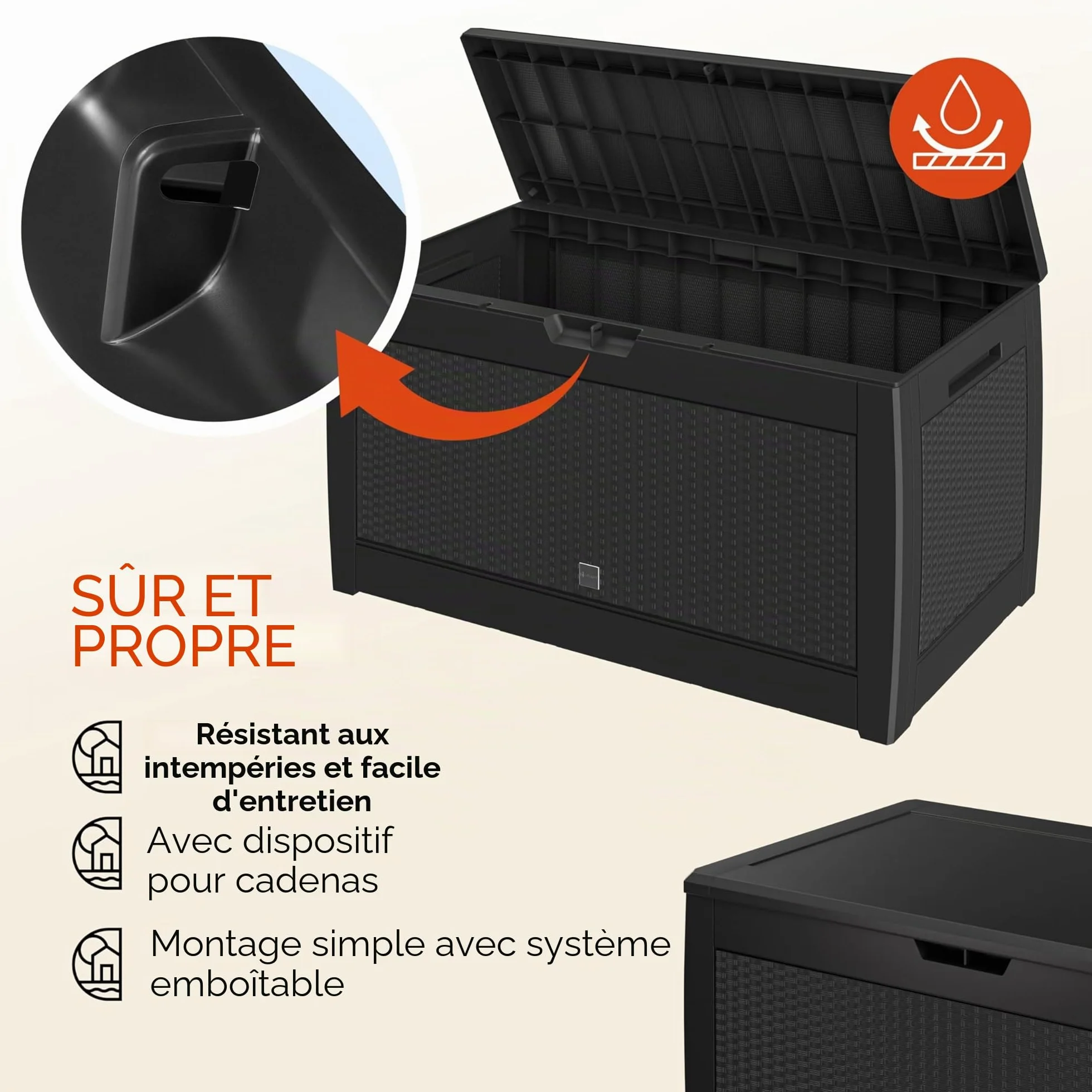 Casaria Caisse de rangement Exterieur Polyrotin Anthracite 310 litres Coffre de Jardin avec roulettes