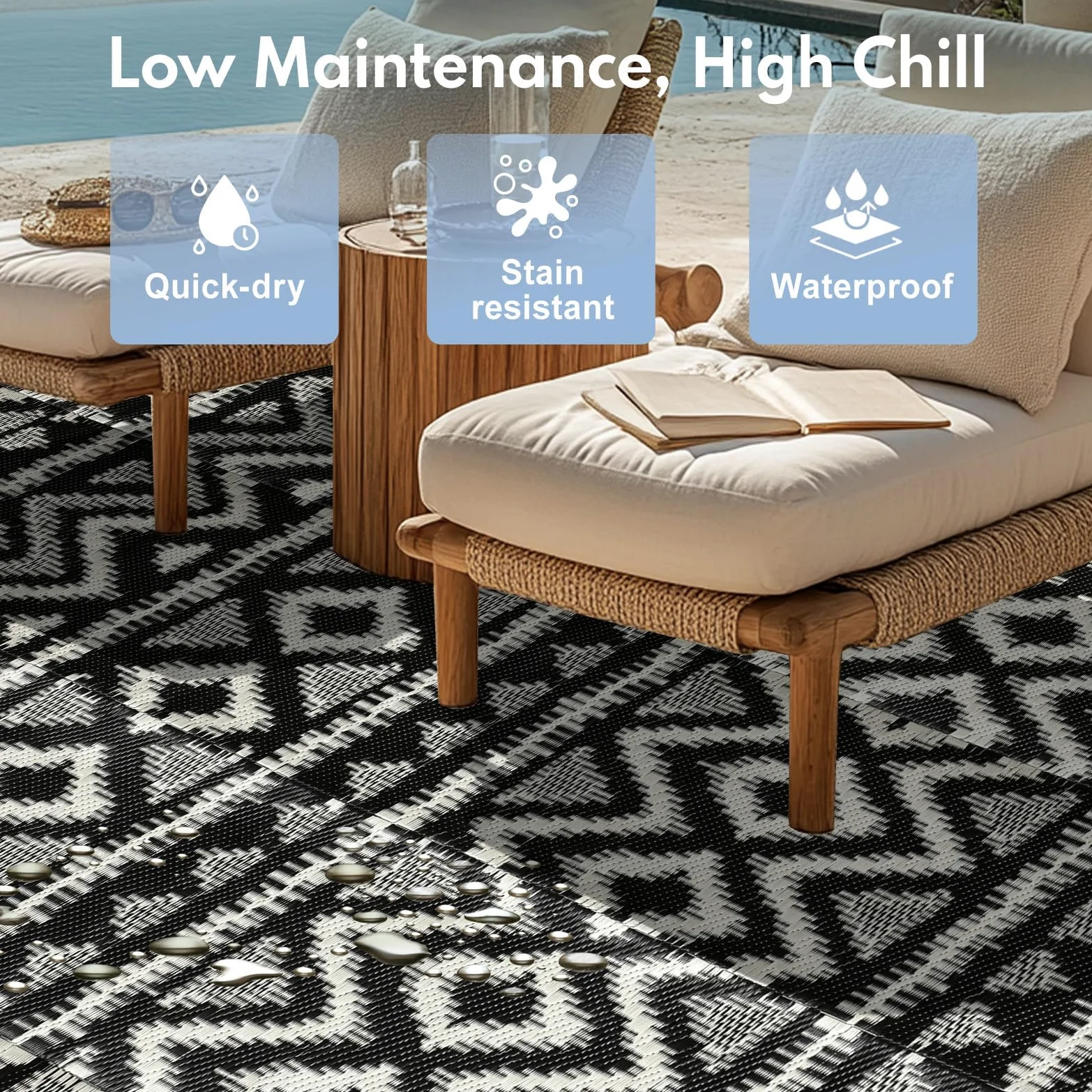 Tapis d'extérieur imperméable de 2,7 x 5,5 m, Tapis réversible en Paille en Plastique, Facile à Nettoyer, Tapis Portable pour Patio, Camping-Car, terrasse, Balcon, Jardin, Pique-Nique, Plage, Diamant