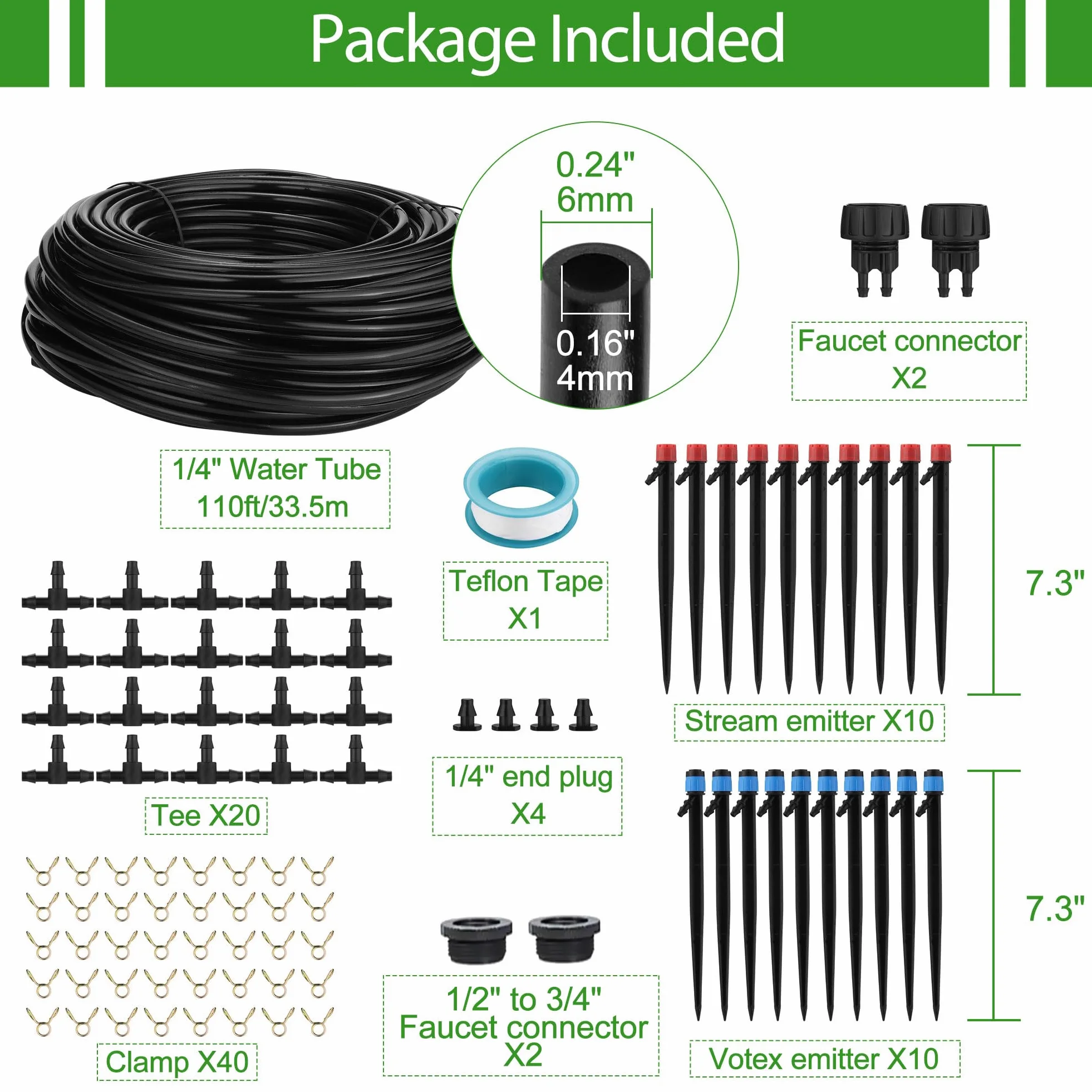 Kit de 90 systèmes d'irrigation goutte à goutte, système d'arrosage automatique à connexion rapide avec buses réglables et arroseurs pour serre de jardin, fleurs, pelouse, plantes en pot