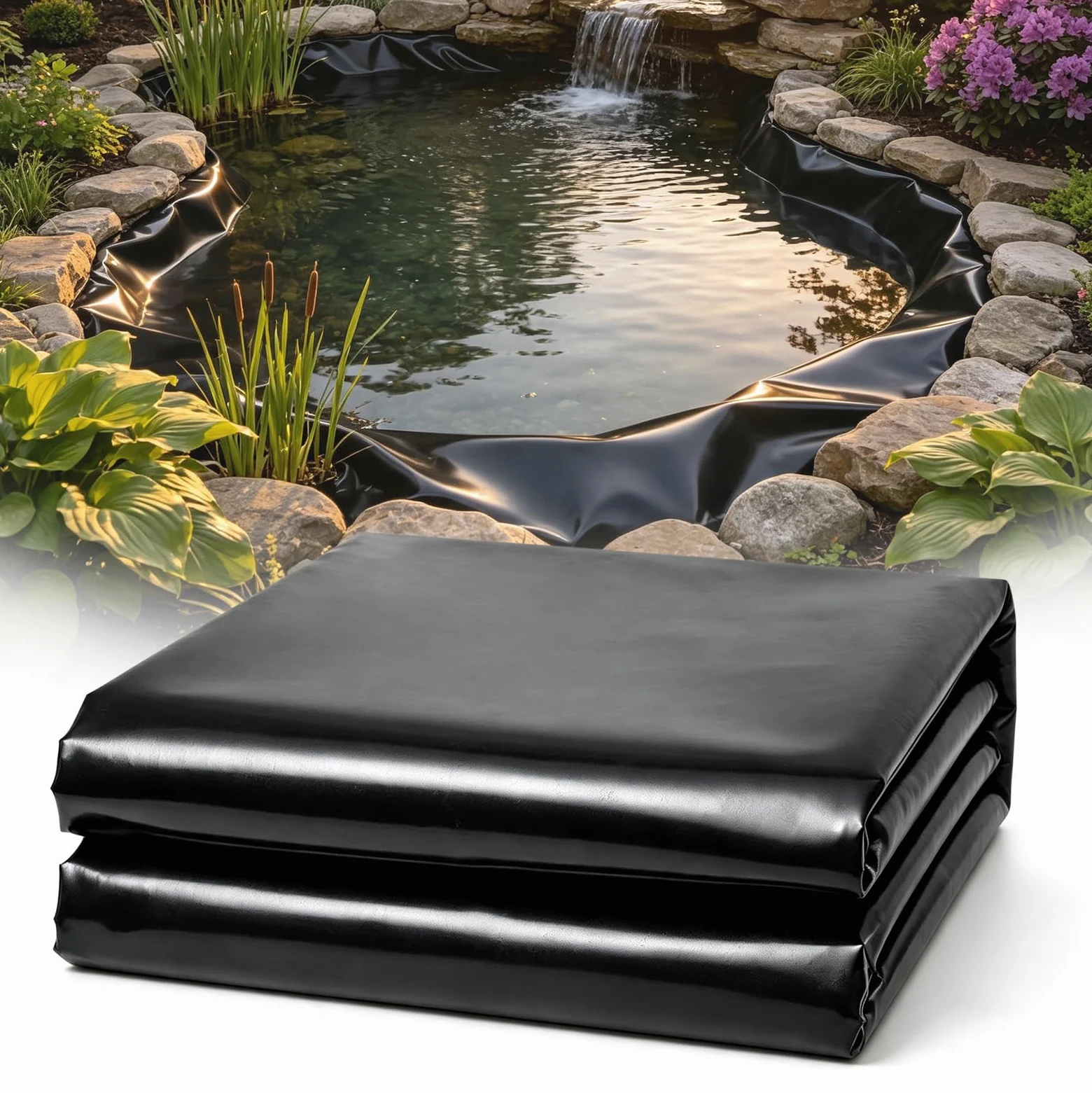Bâche pour Bassin, Bâche Noire en PEHD de 0,2 mm, 6 M x 6 M | Etanche, pour Bassins à Poissons, Fontaines, Jardins Aquatiques et Cascades, Bassins de Jardin, Vasques