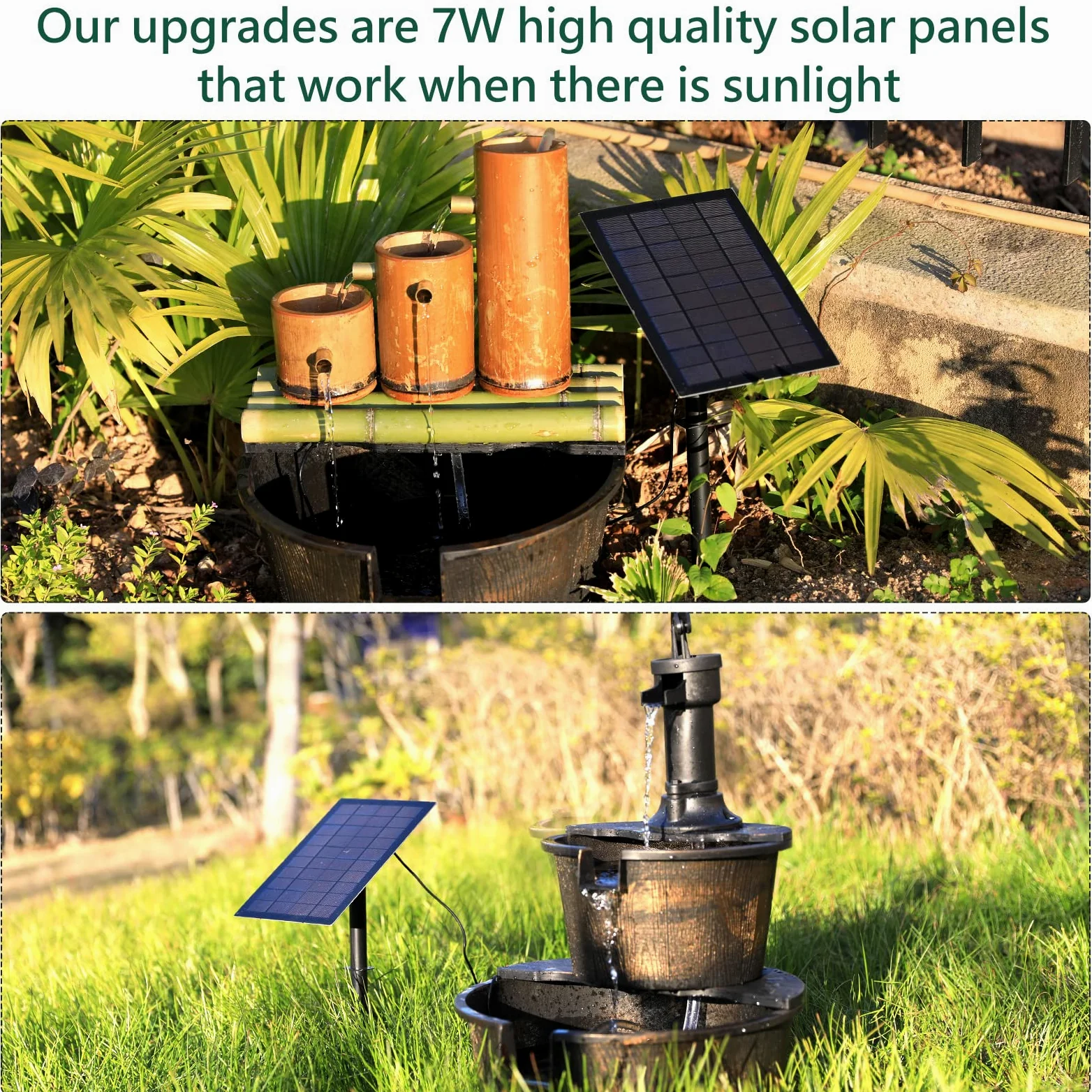 AMZtime Fontaine Solaire 7W pour Bain d'oiseaux avec 15 Buses de Bricolage Tuyau d'eau et Piquet pour Jardin, étang, Piscine, Extérieur | Avec tuyau d'eau et piquet pour jardin étang piscine et extérieur. Pompe solaire DIY polyvalente et écologique.